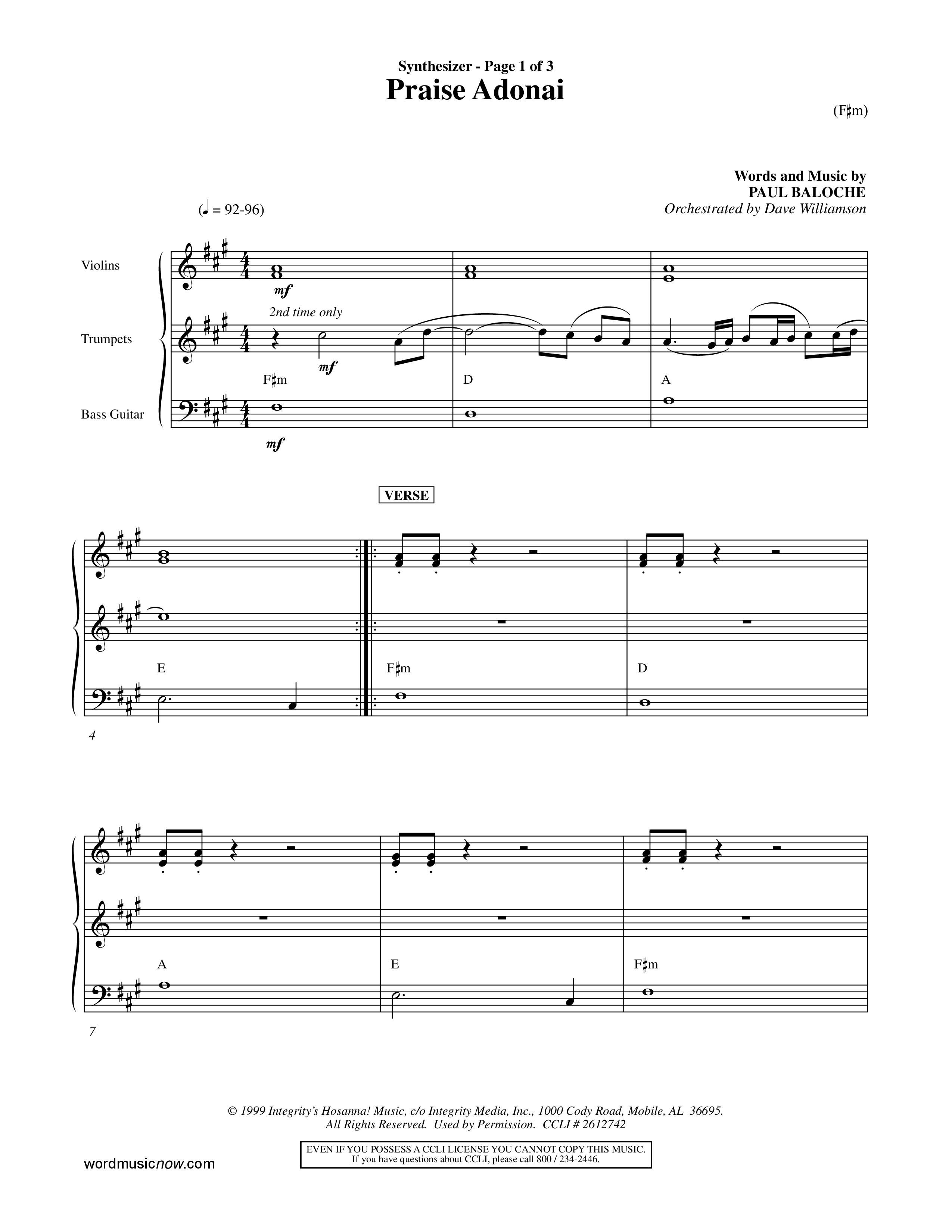Praise Adonai (Choral Anthem SATB) Synth (Word Music Choral / Orch. Dave Williamson)
