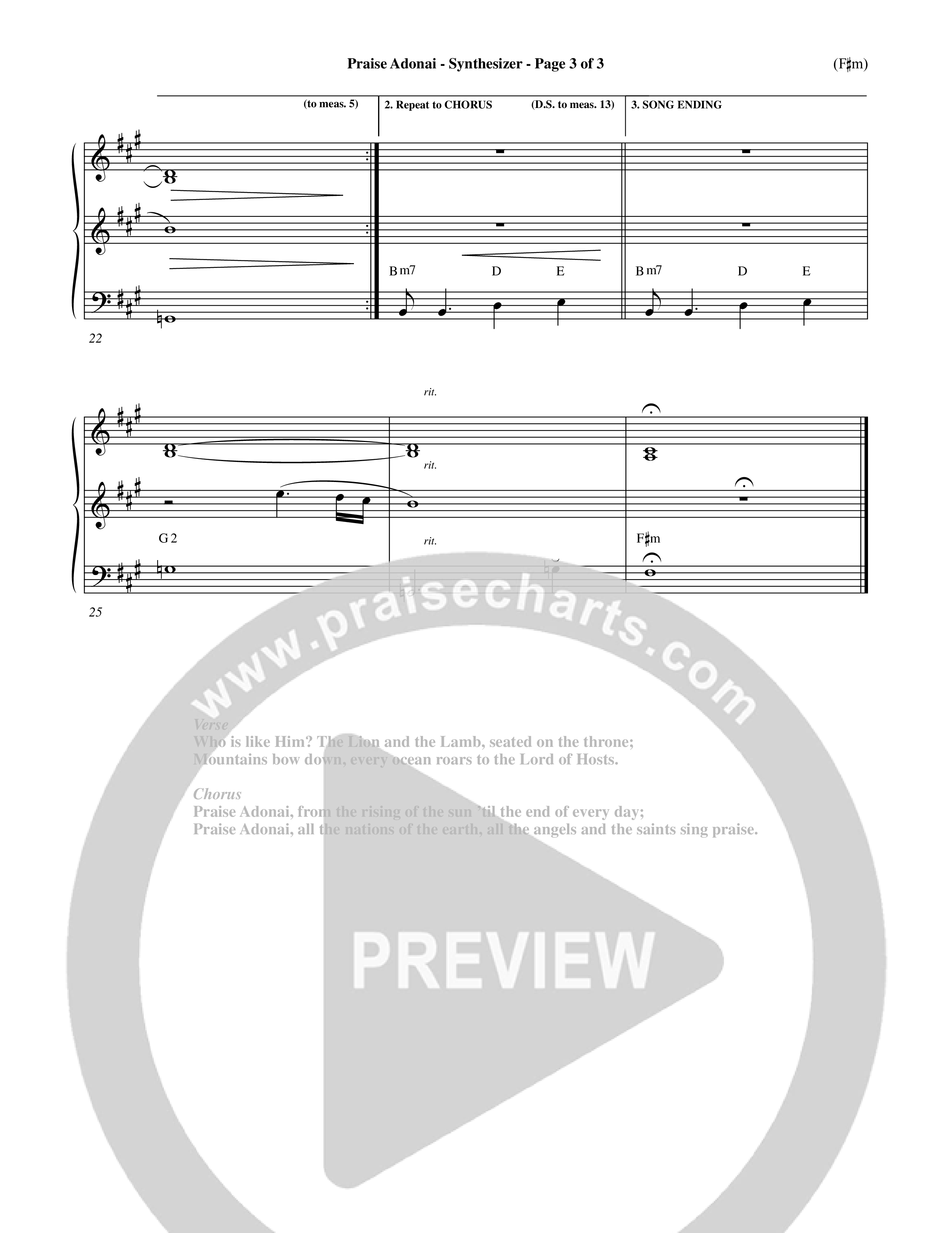 Praise Adonai (Choral Anthem SATB) Synth (Word Music Choral / Orch. Dave Williamson)