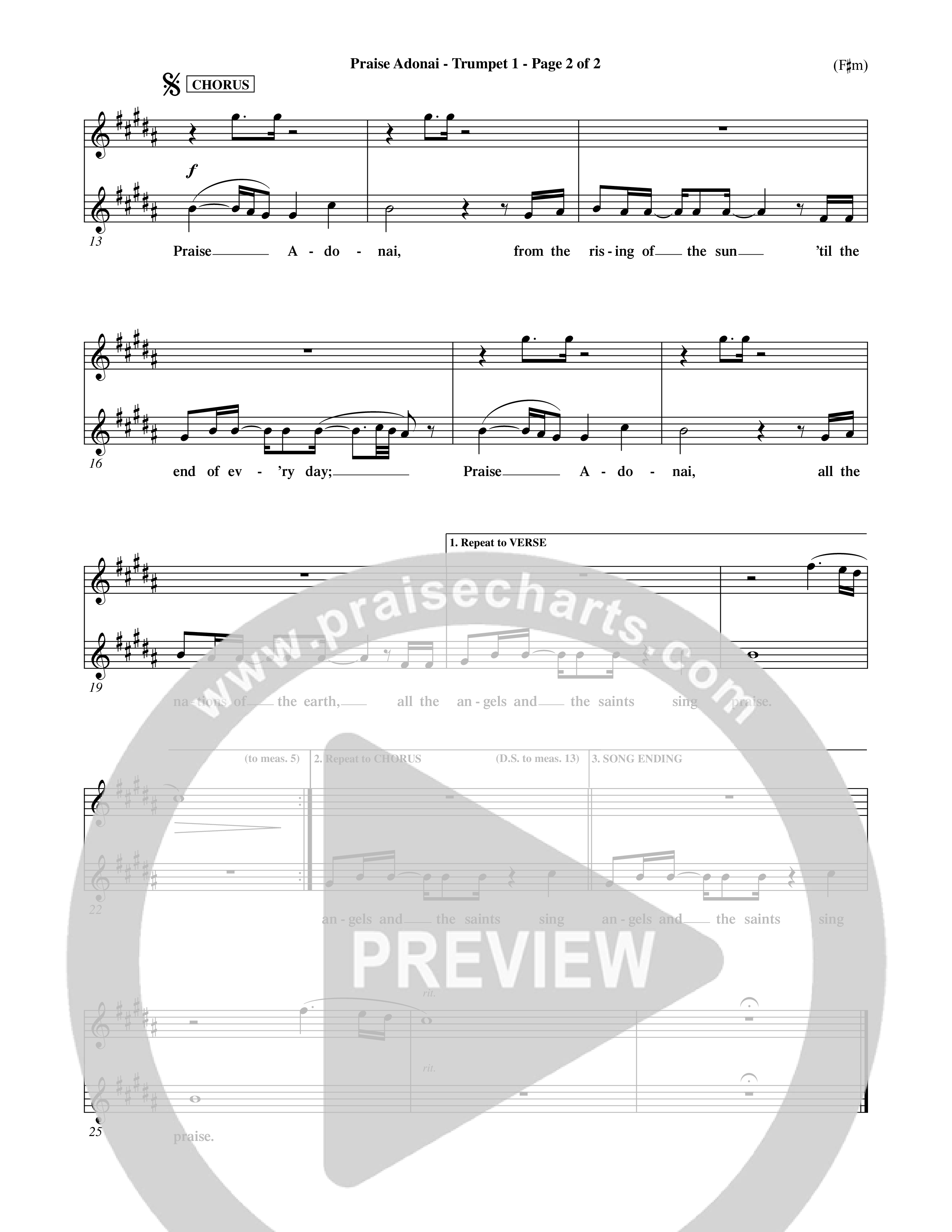Praise Adonai (Choral Anthem SATB) Trumpet 1 (Word Music Choral / Orch. Dave Williamson)