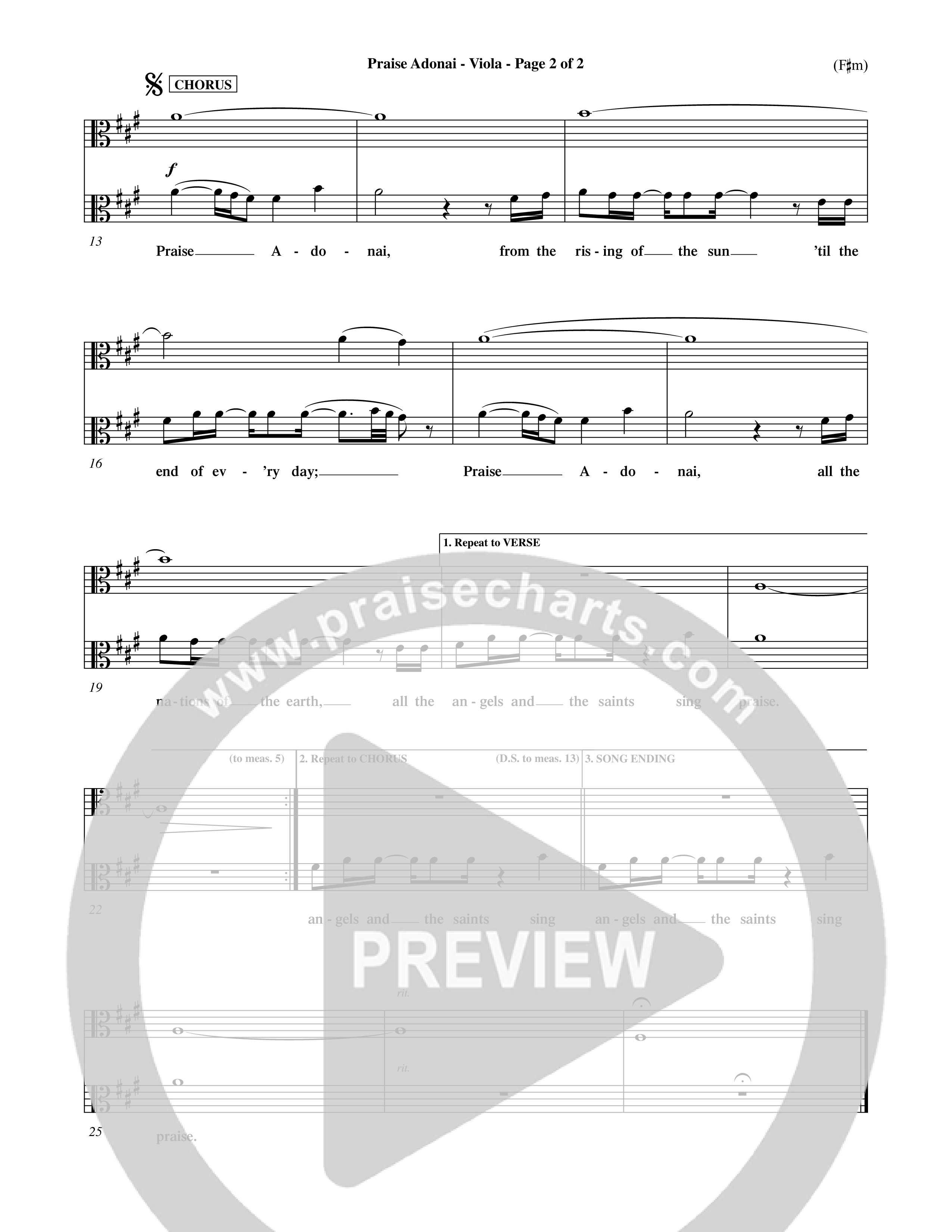 Praise Adonai (Choral Anthem SATB) Viola (Word Music Choral / Orch. Dave Williamson)