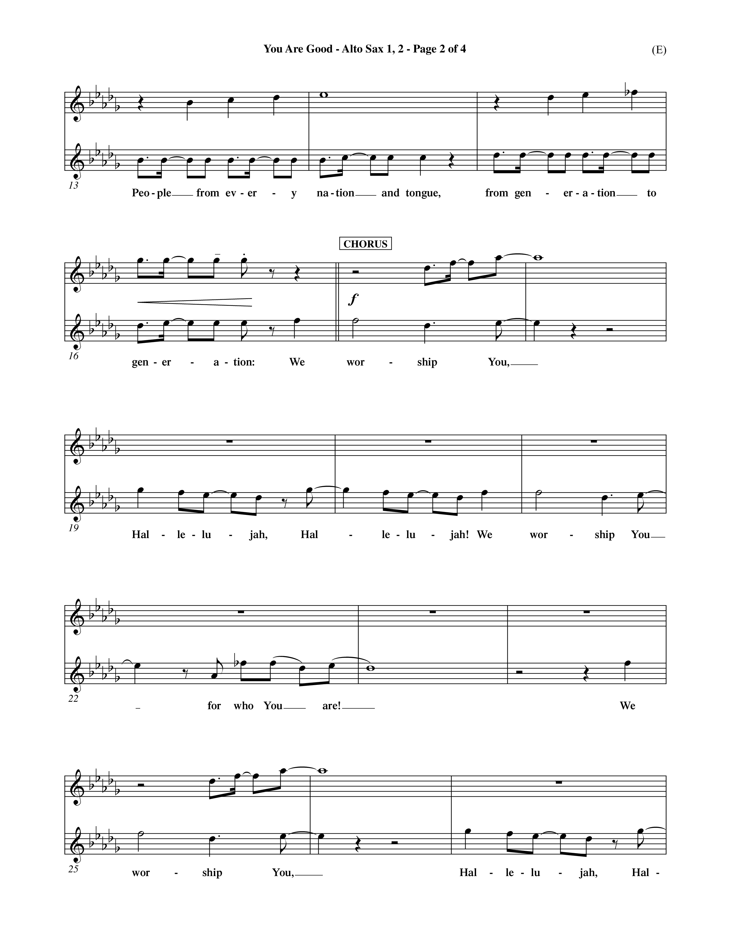 You Are Good (Choral Anthem SATB) Alto Sax 1/2 (Word Music Choral / Orch. Dave Williamson)