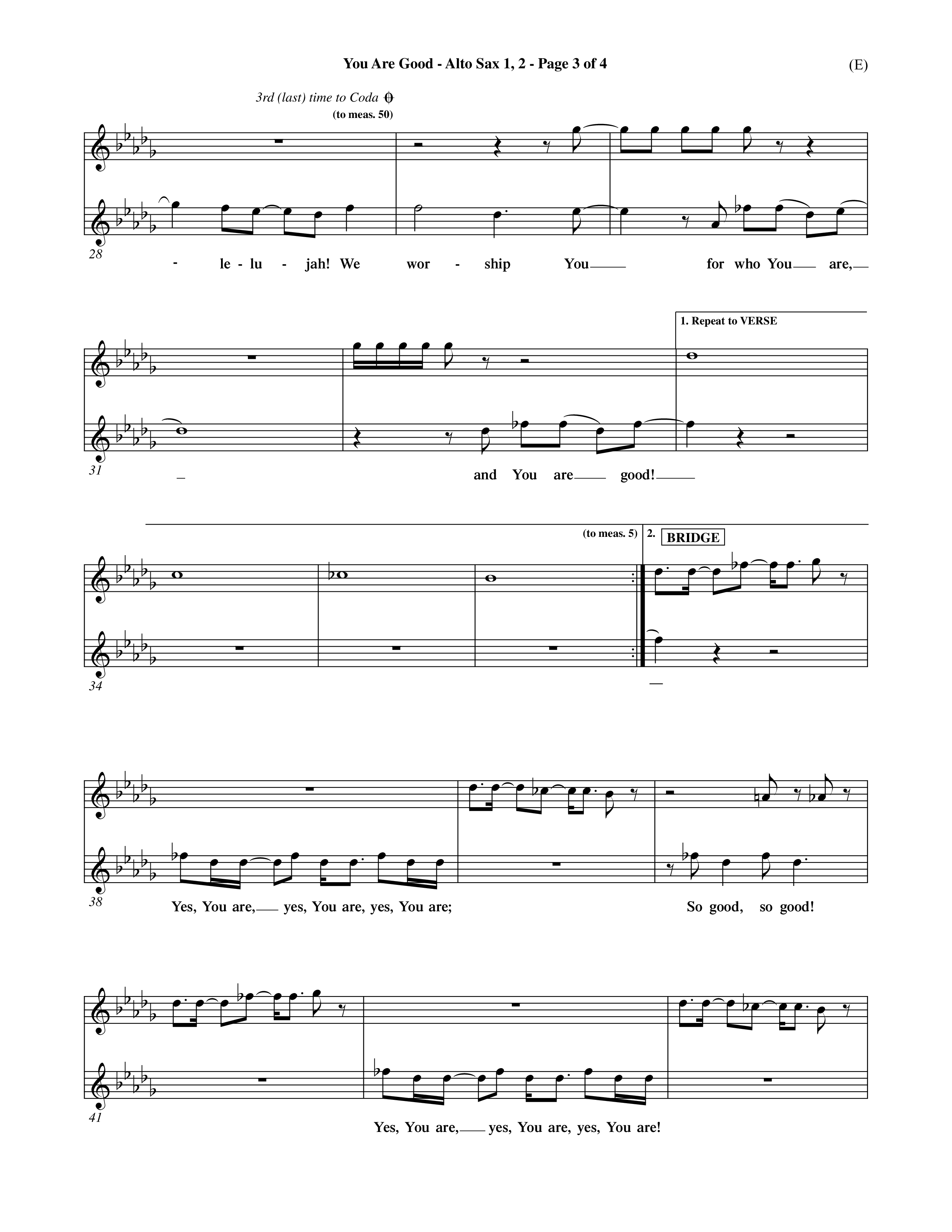 You Are Good (Choral Anthem SATB) Alto Sax 1/2 (Word Music Choral / Orch. Dave Williamson)