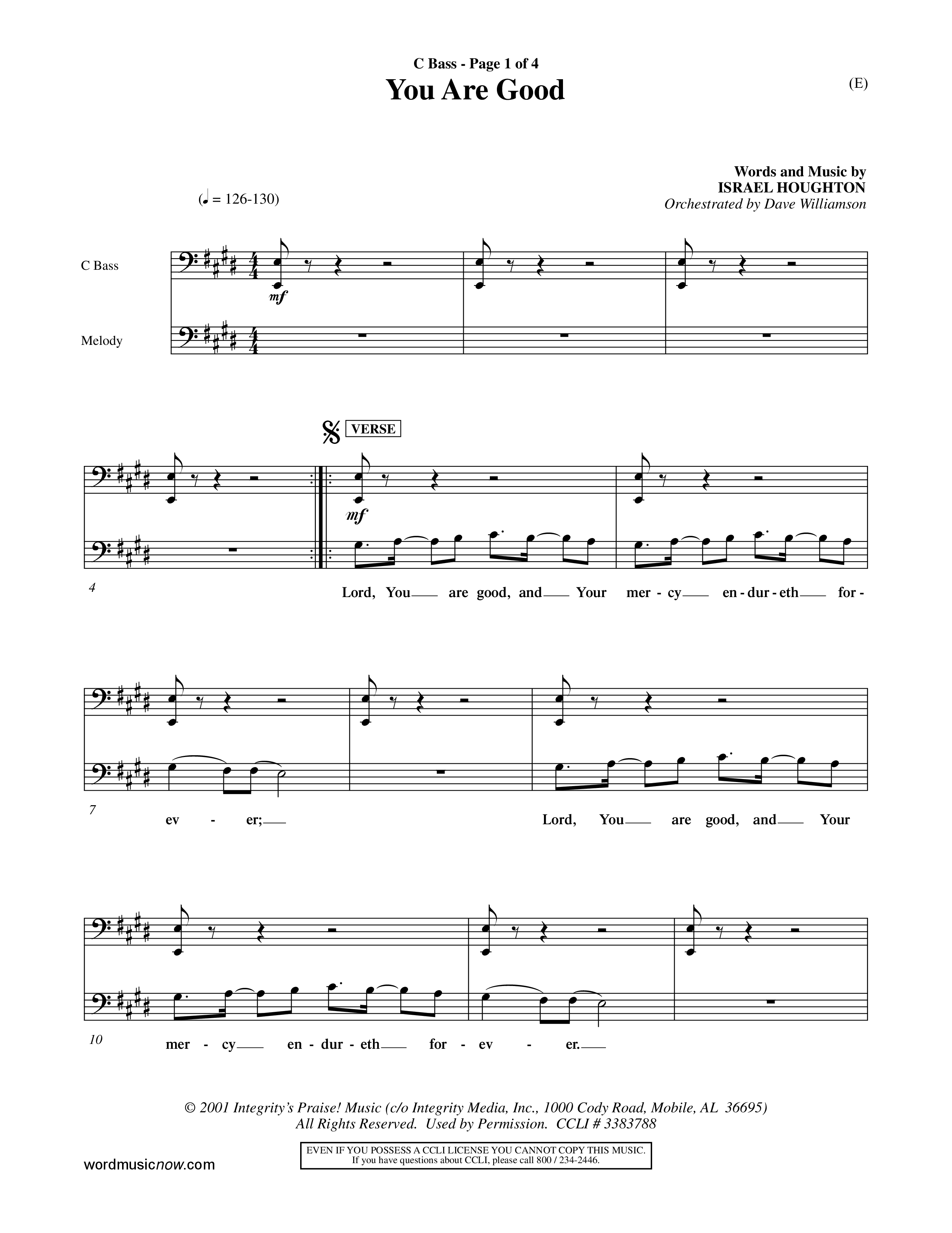 You Are Good (Choral Anthem SATB) Contrabass (Word Music Choral / Orch. Dave Williamson)