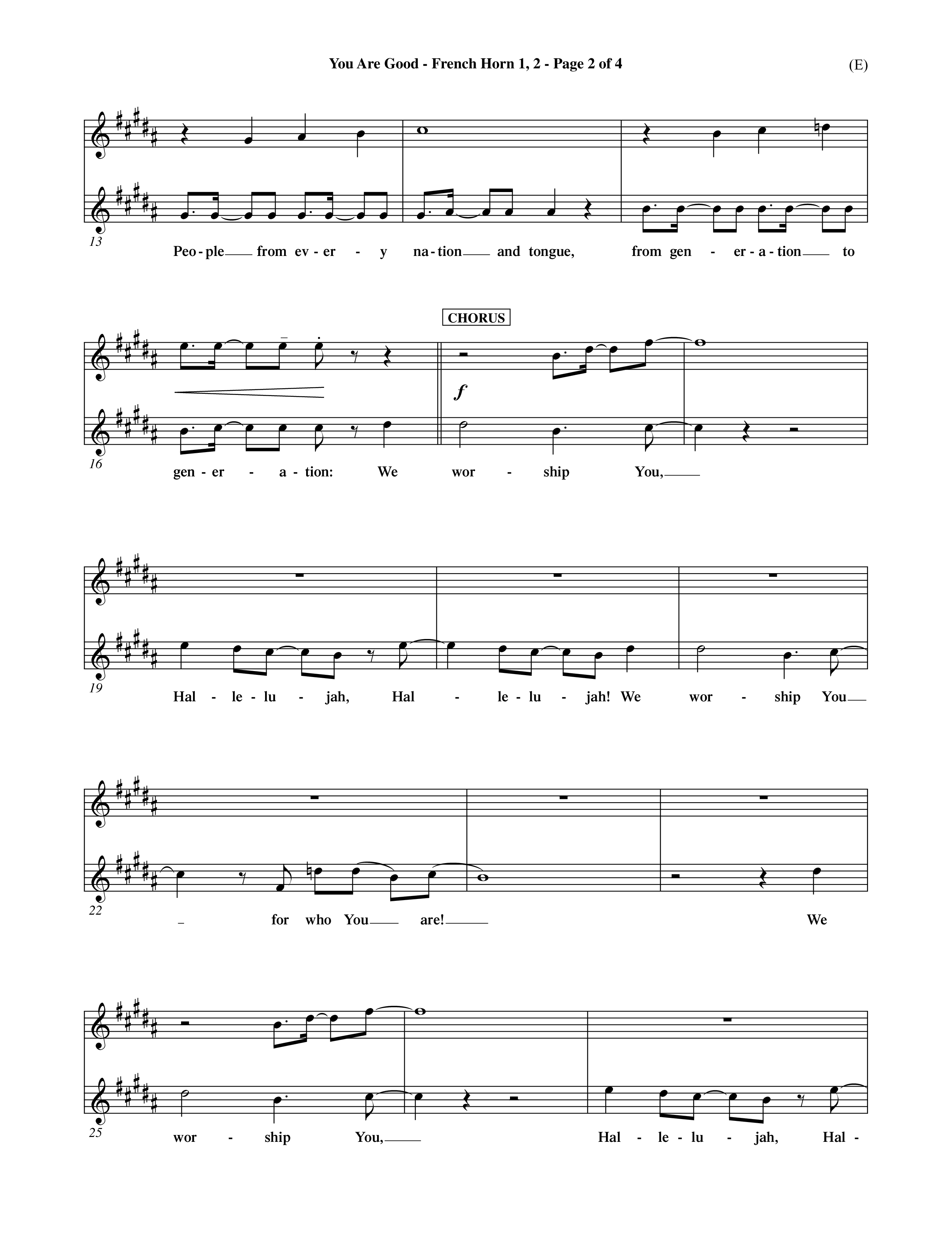 You Are Good (Choral Anthem SATB) French Horn (Word Music Choral / Orch. Dave Williamson)