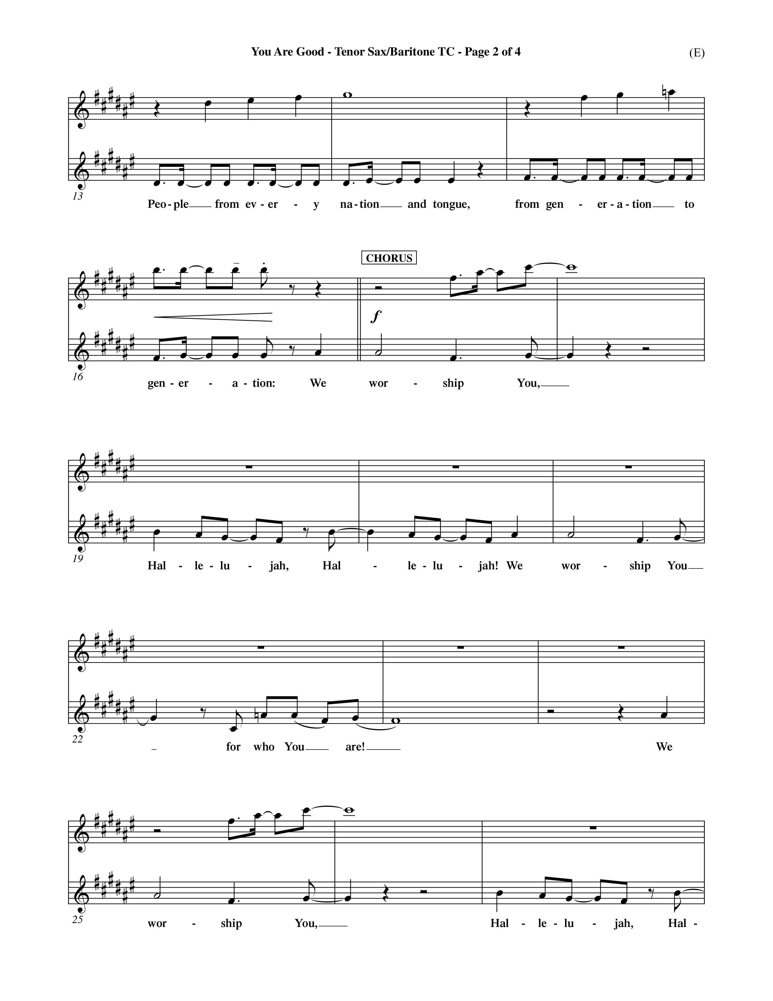 You Are Good (Choral Anthem SATB) Tenor Sax/Baritone T.C. (Word Music Choral / Orch. Dave Williamson)