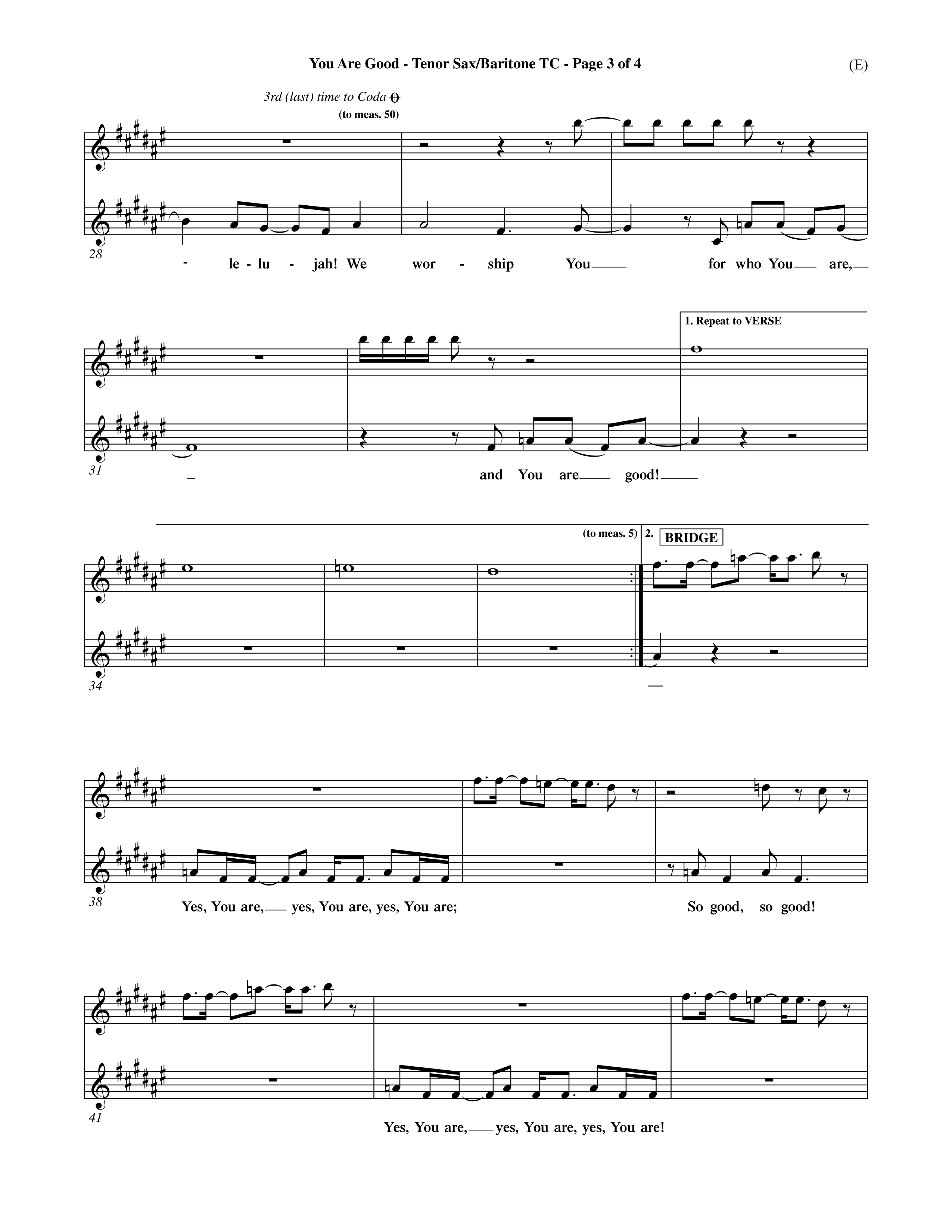 You Are Good (Choral Anthem SATB) Tenor Sax/Baritone T.C. (Word Music Choral / Orch. Dave Williamson)