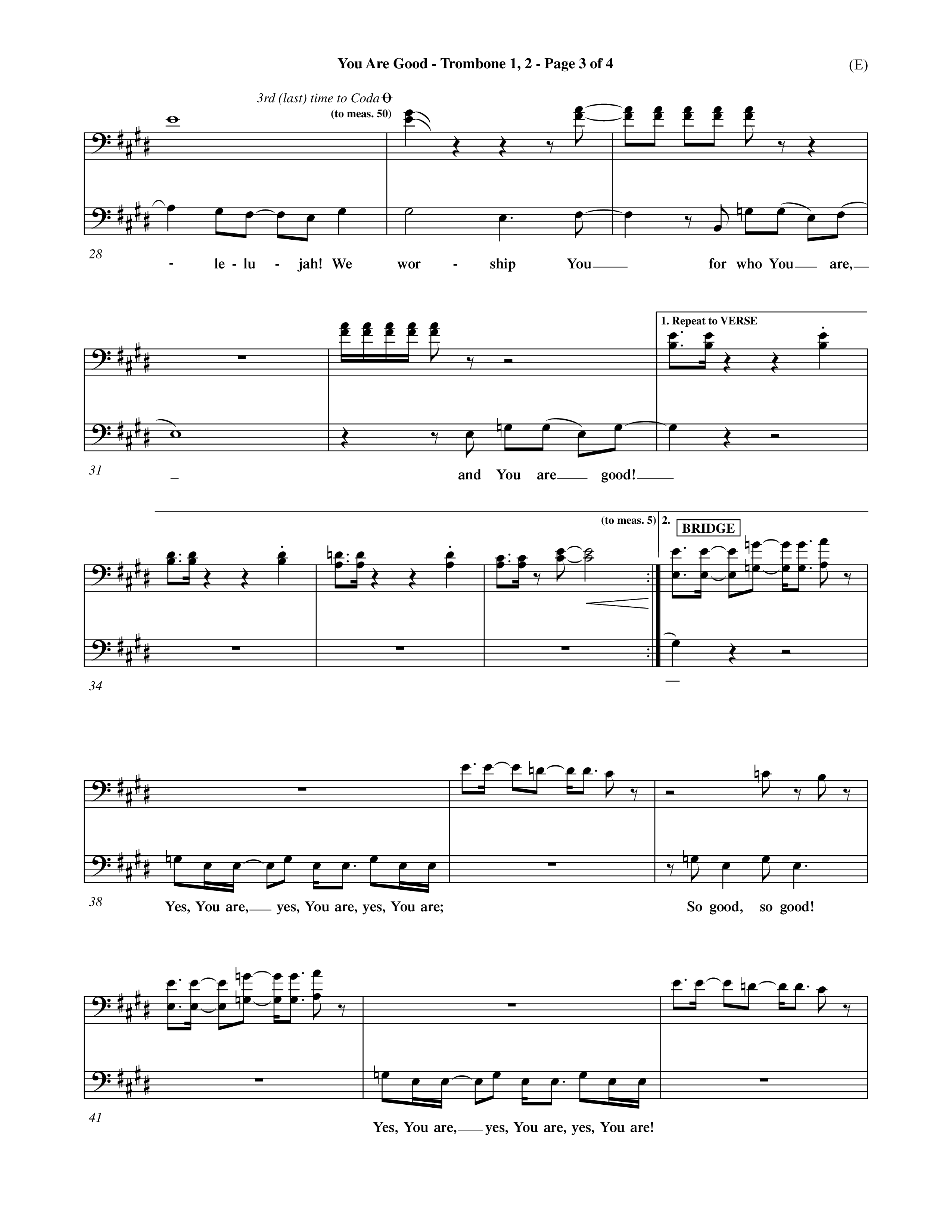 You Are Good (Choral Anthem SATB) Trombone 1/2 (Word Music Choral / Orch. Dave Williamson)