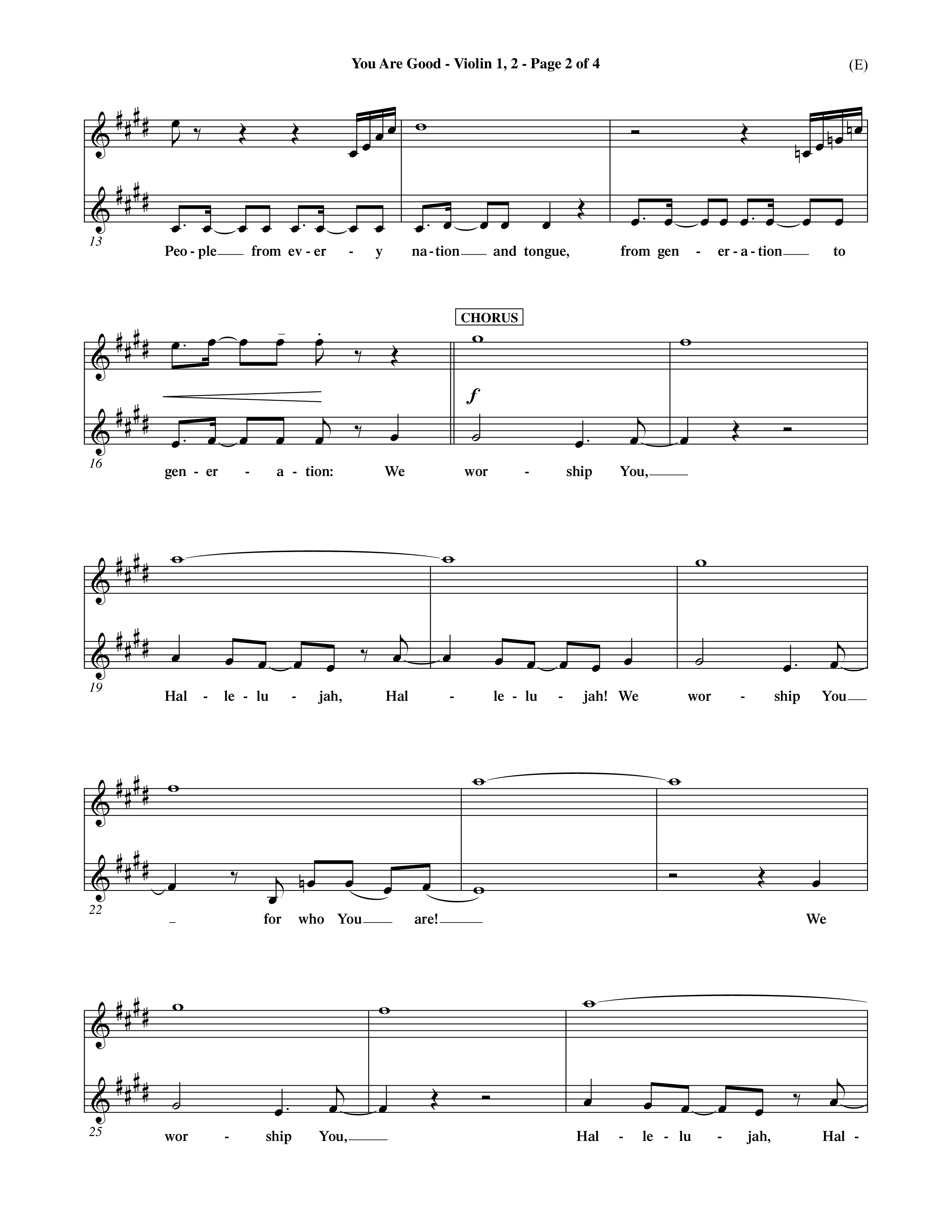 You Are Good (Choral Anthem SATB) Violin 1/2 (Word Music Choral / Orch. Dave Williamson)