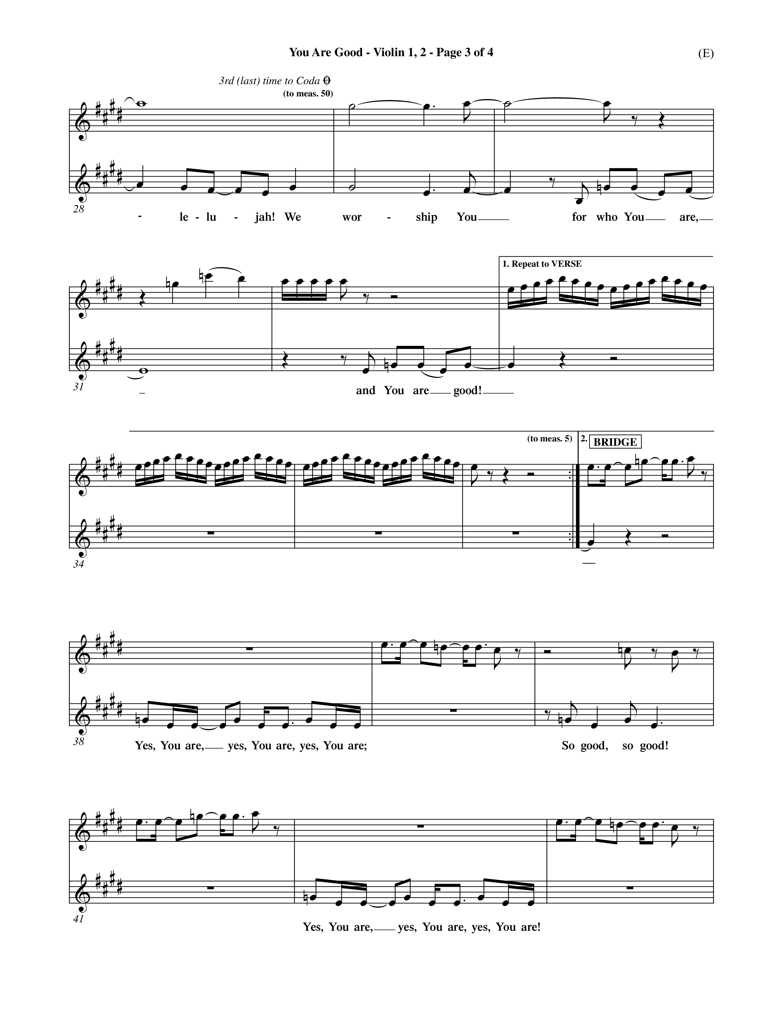 You Are Good (Choral Anthem SATB) Violin 1/2 (Word Music Choral / Orch. Dave Williamson)