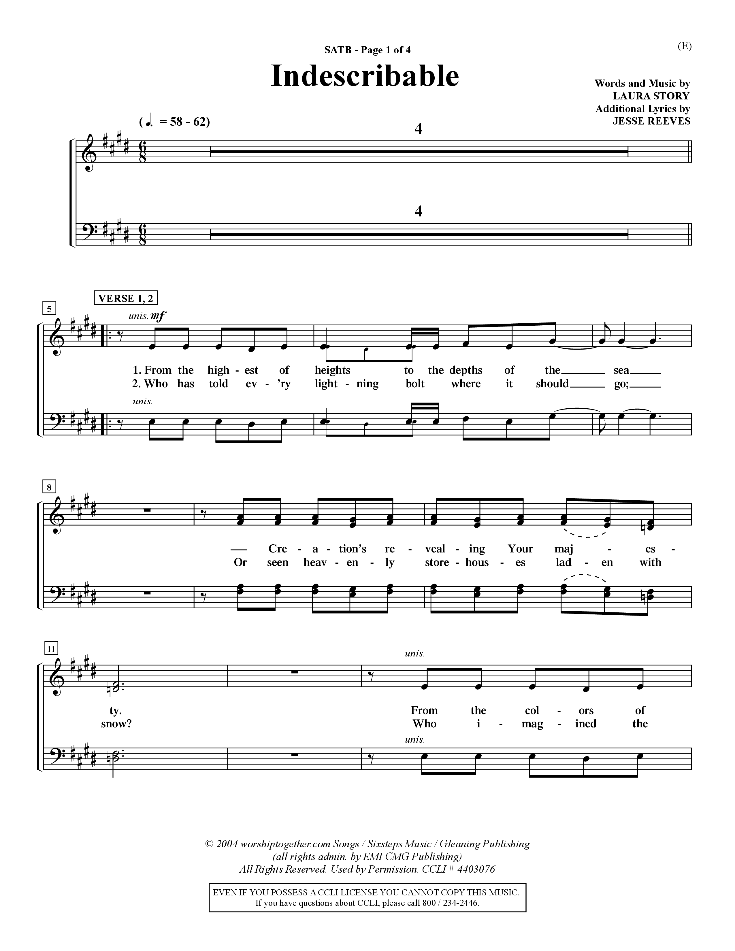 Indescribable (Choral Anthem SATB) Choir Sheet (SATB) (Word Music Choral / Orch. Jim Gray)
