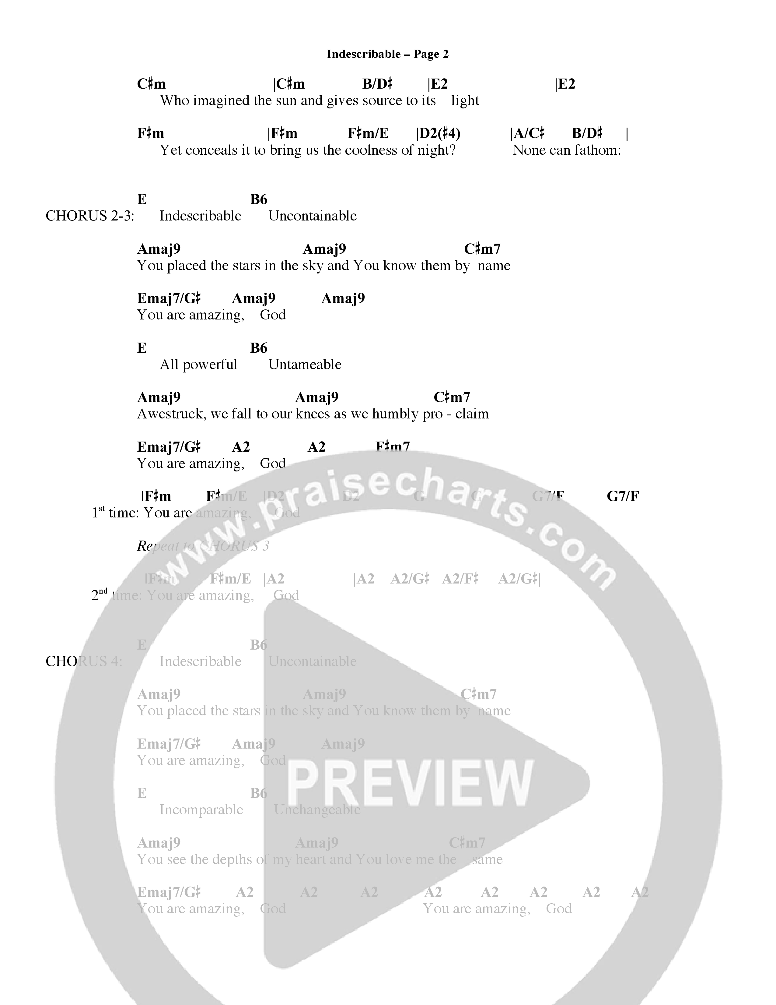 Indescribable (Choral Anthem SATB) Chords & Lyrics (Word Music Choral / Orch. Jim Gray)