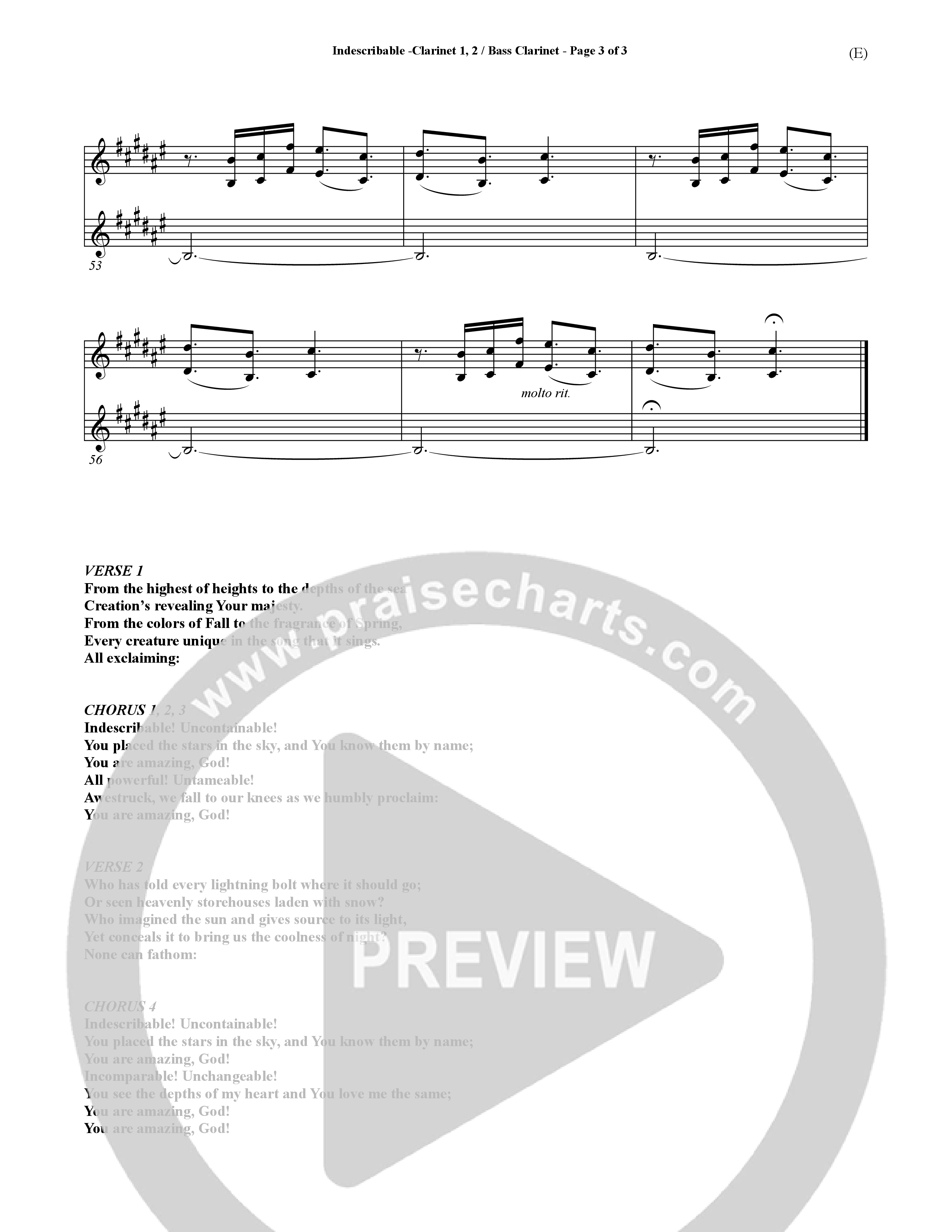 Indescribable (Choral Anthem SATB) Clarinet (Word Music Choral / Orch. Jim Gray)