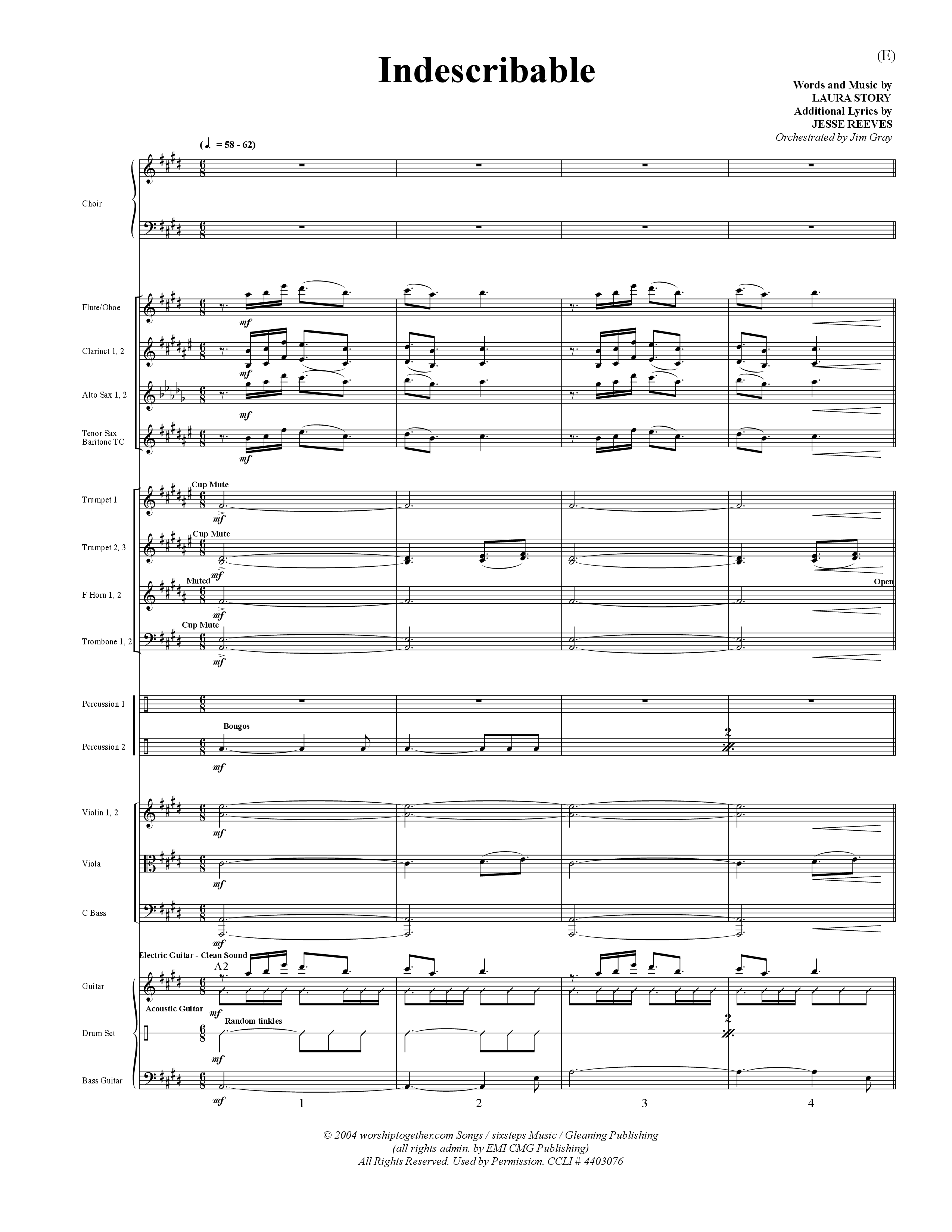 Indescribable (Choral Anthem SATB) Orchestration (Word Music Choral / Orch. Jim Gray)