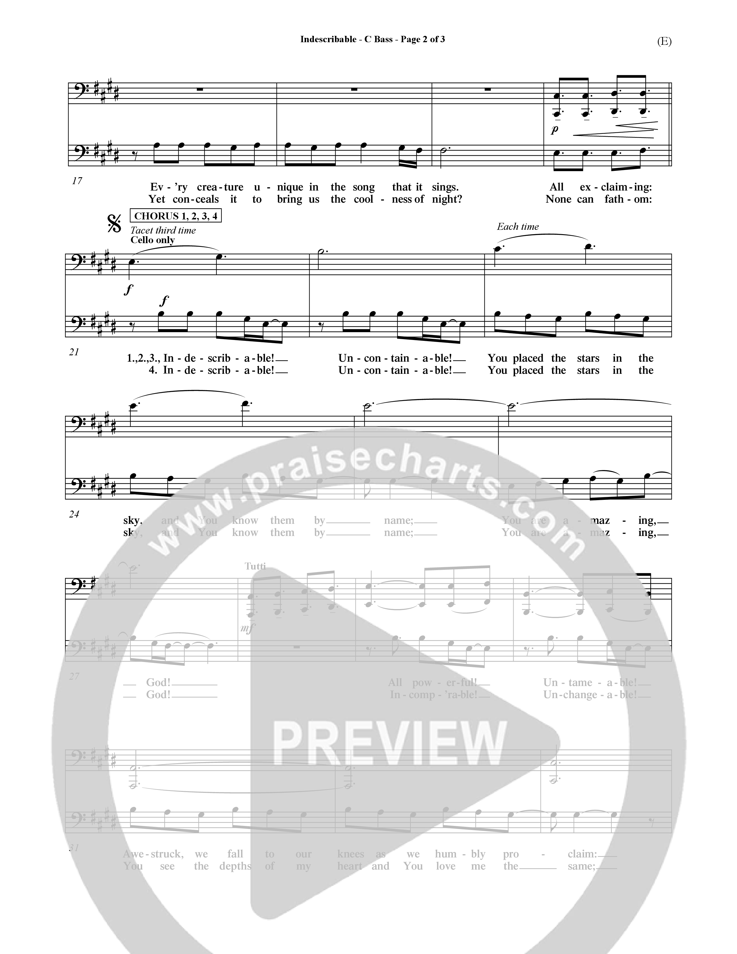 Indescribable (Choral Anthem SATB) Contrabass (Word Music Choral / Orch. Jim Gray)