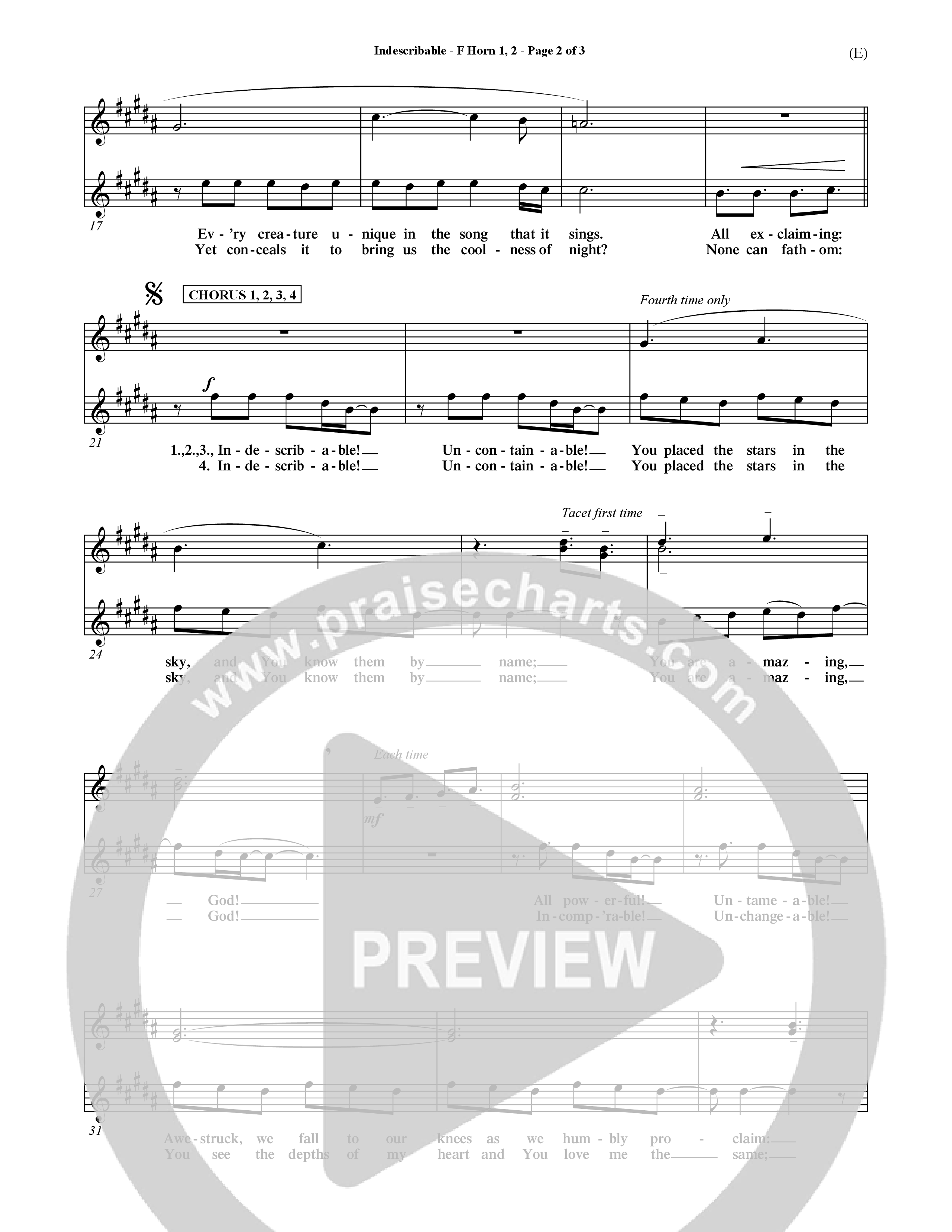 Indescribable (Choral Anthem SATB) French Horn (Word Music Choral / Orch. Jim Gray)