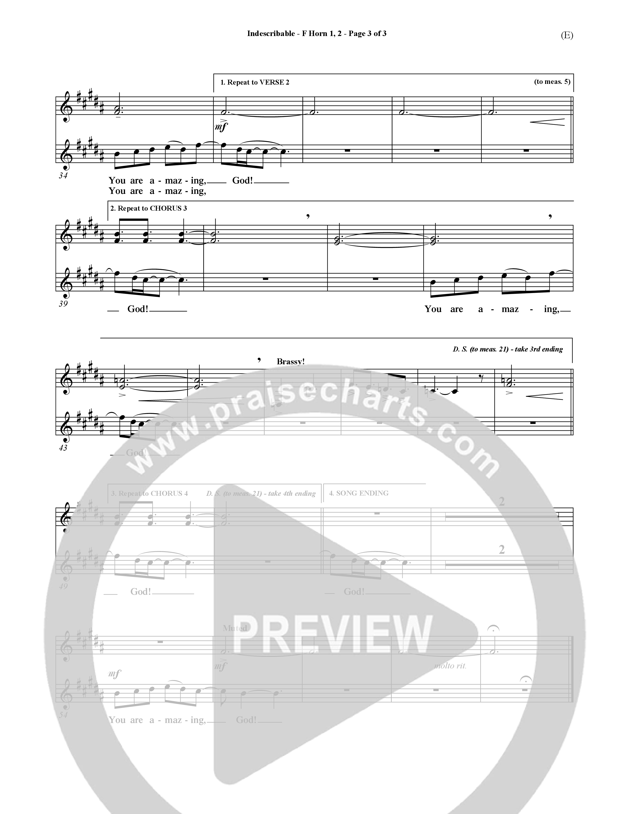 Indescribable (Choral Anthem SATB) French Horn (Word Music Choral / Orch. Jim Gray)