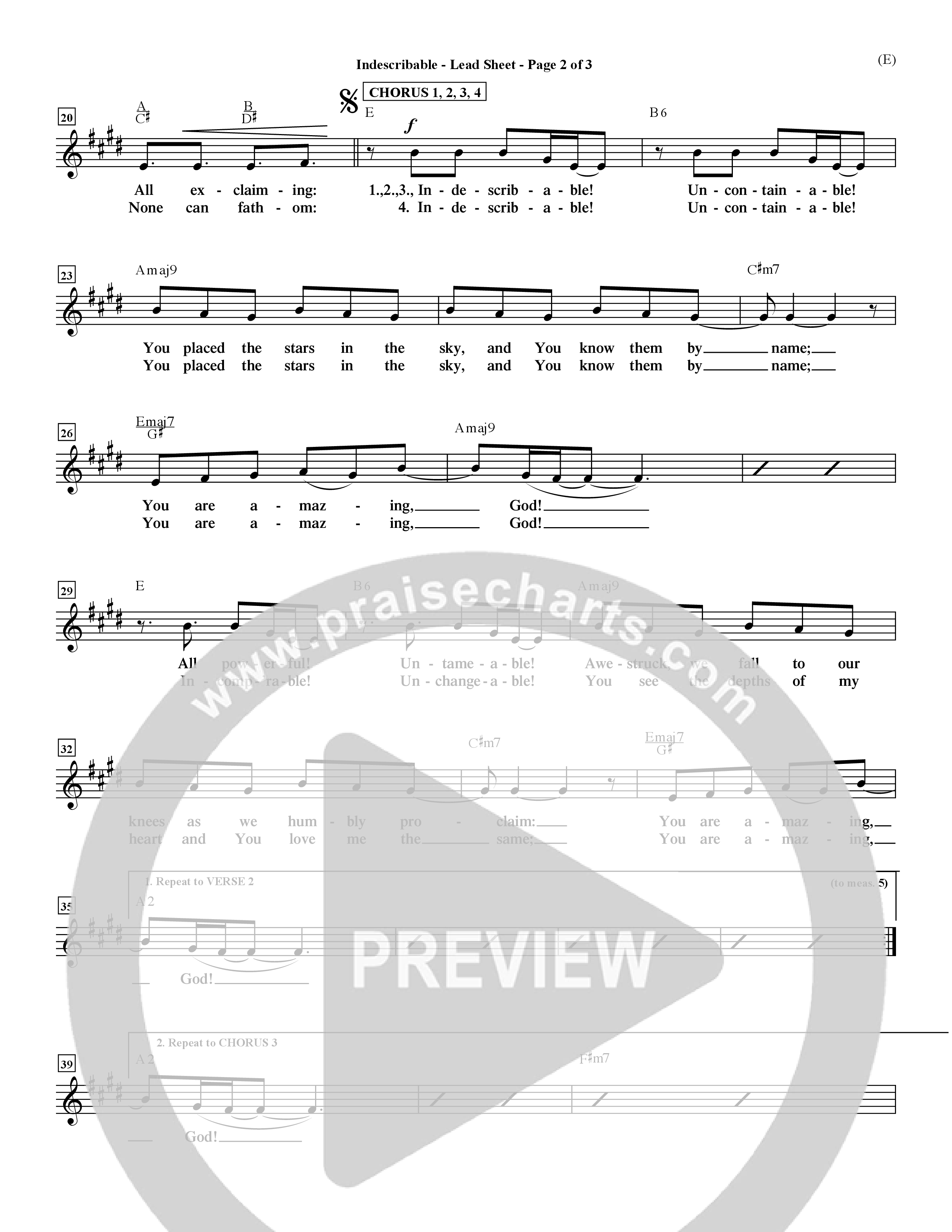 Indescribable (Choral Anthem SATB) Lead Sheet (Mel) (Word Music Choral / Orch. Jim Gray)