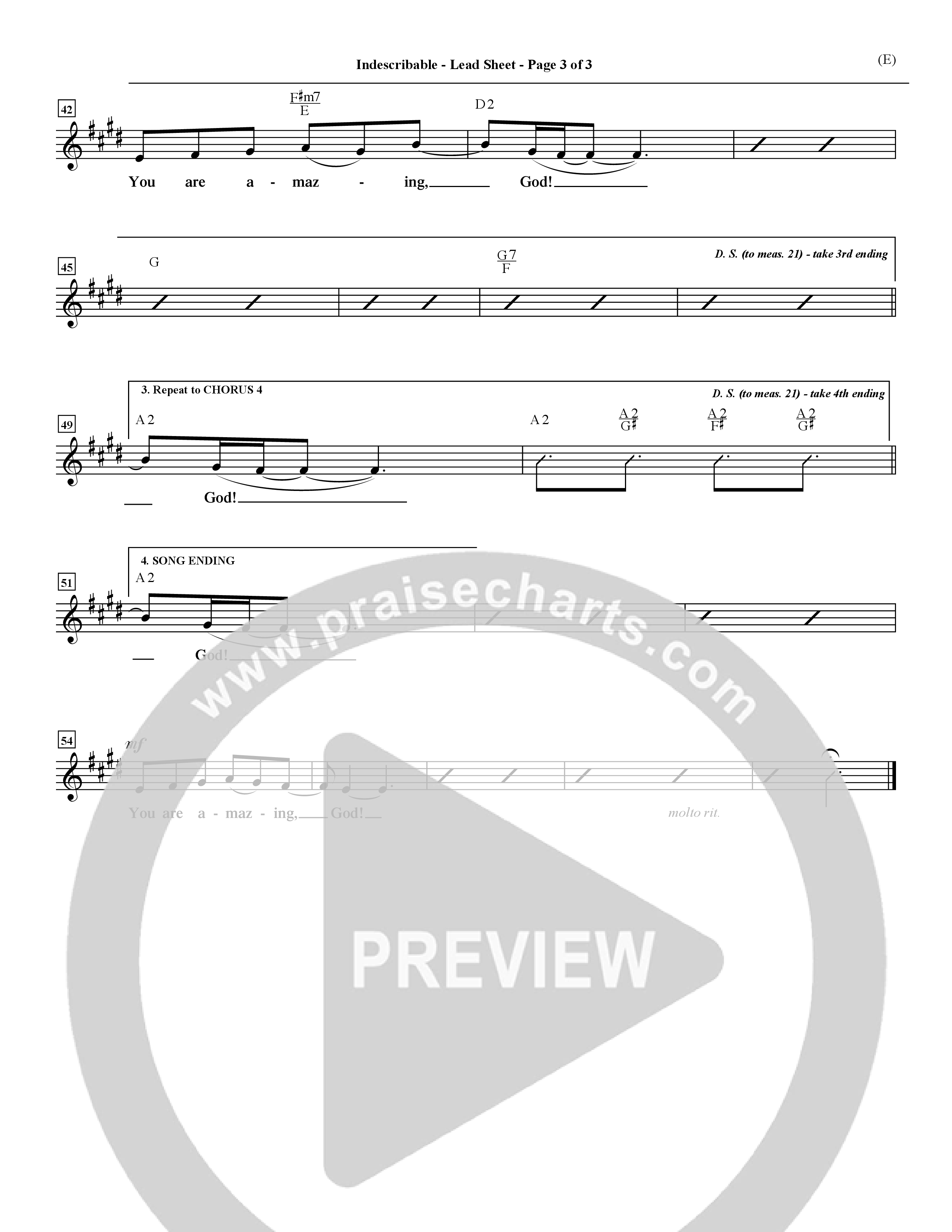 Indescribable (Choral Anthem SATB) Lead Sheet (Mel) (Word Music Choral / Orch. Jim Gray)