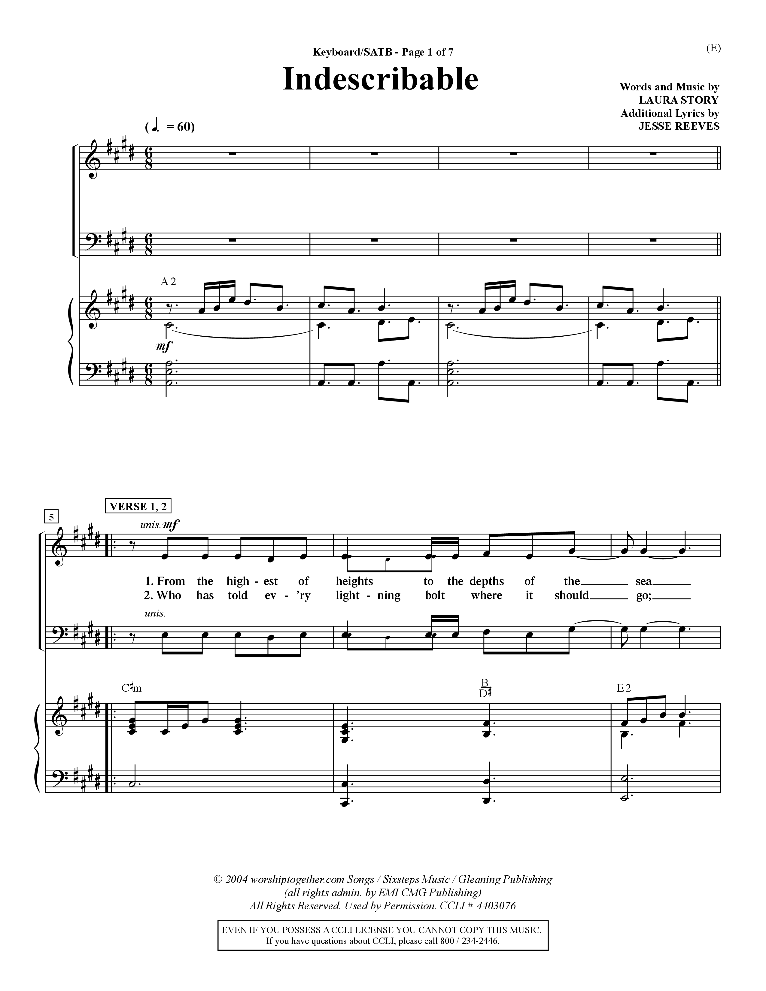 Indescribable (Choral Anthem SATB) Keyboard/Vocal (SATB) (Word Music Choral / Orch. Jim Gray)