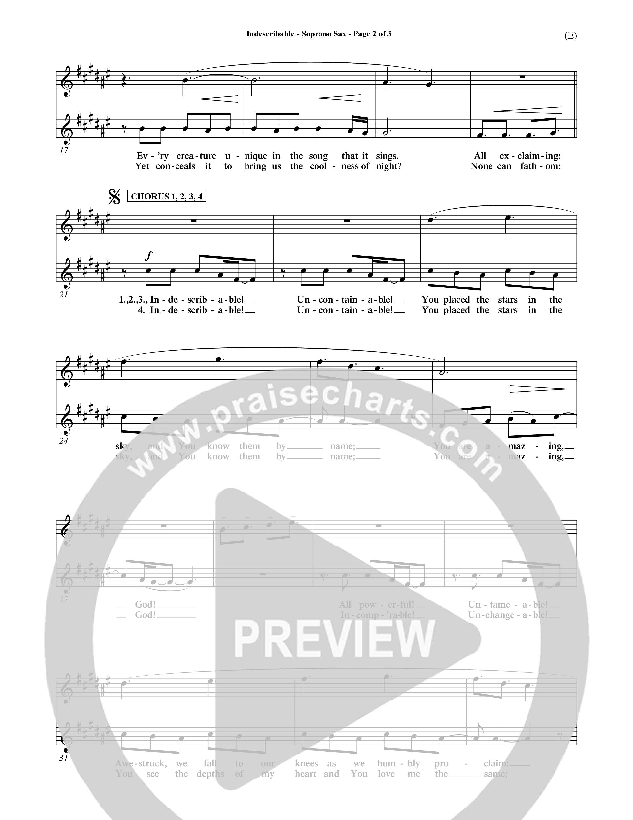 Indescribable (Choral Anthem SATB) Saxophone (Word Music Choral / Orch. Jim Gray)