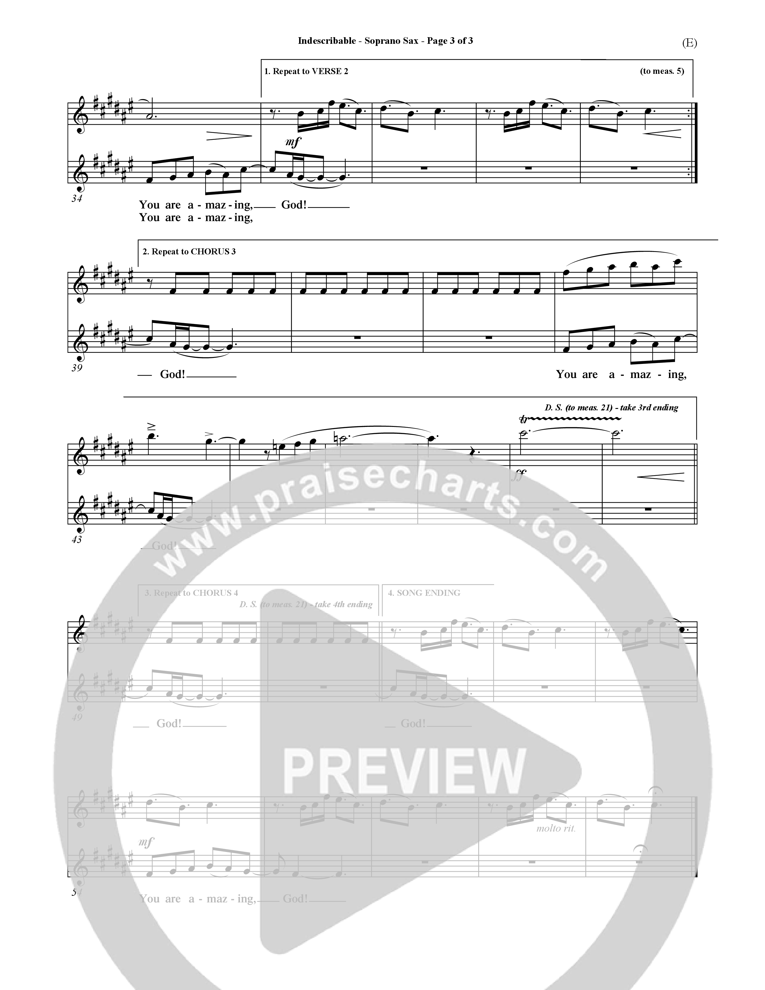 Indescribable (Choral Anthem SATB) Saxophone (Word Music Choral / Orch. Jim Gray)