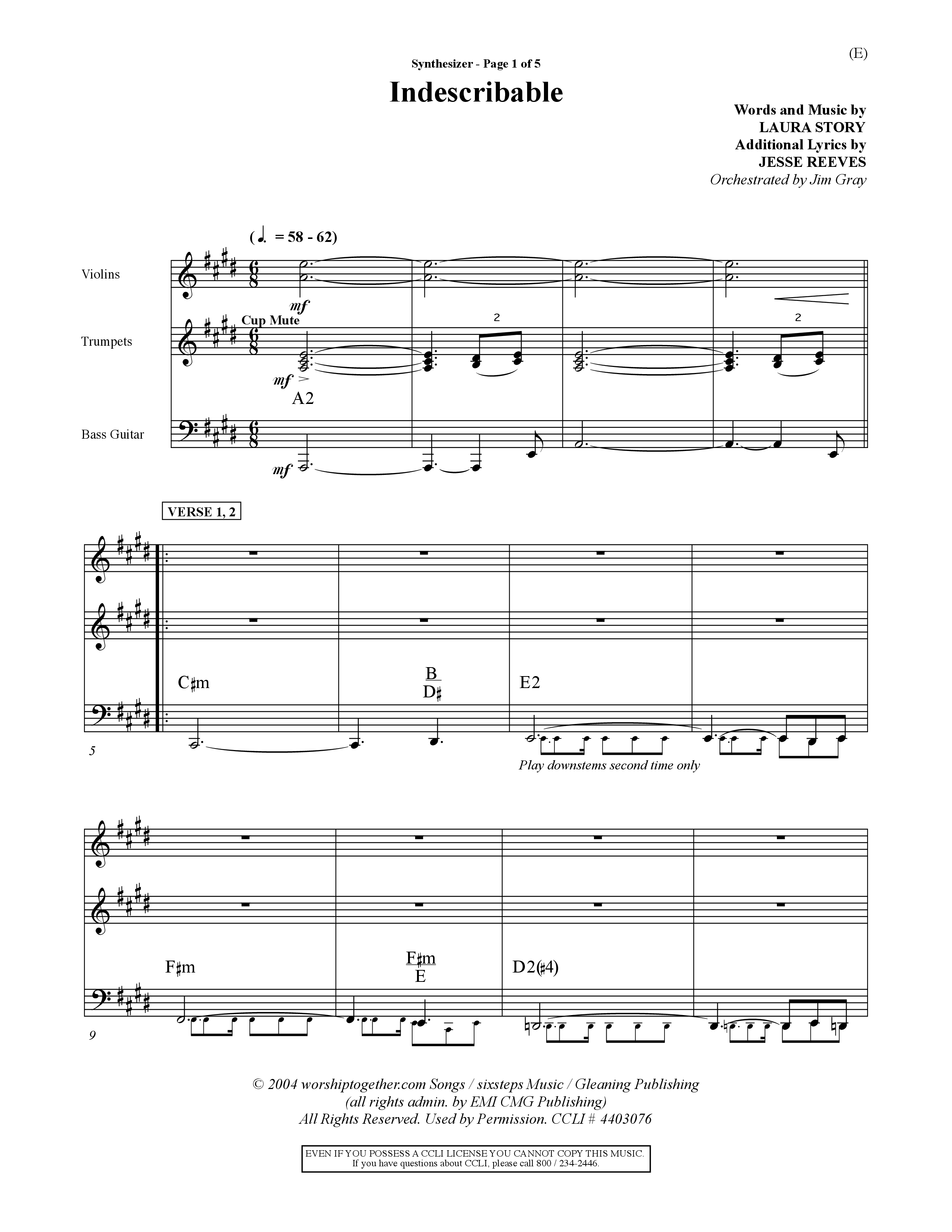 Indescribable (Choral Anthem SATB) Synth (Word Music Choral / Orch. Jim Gray)
