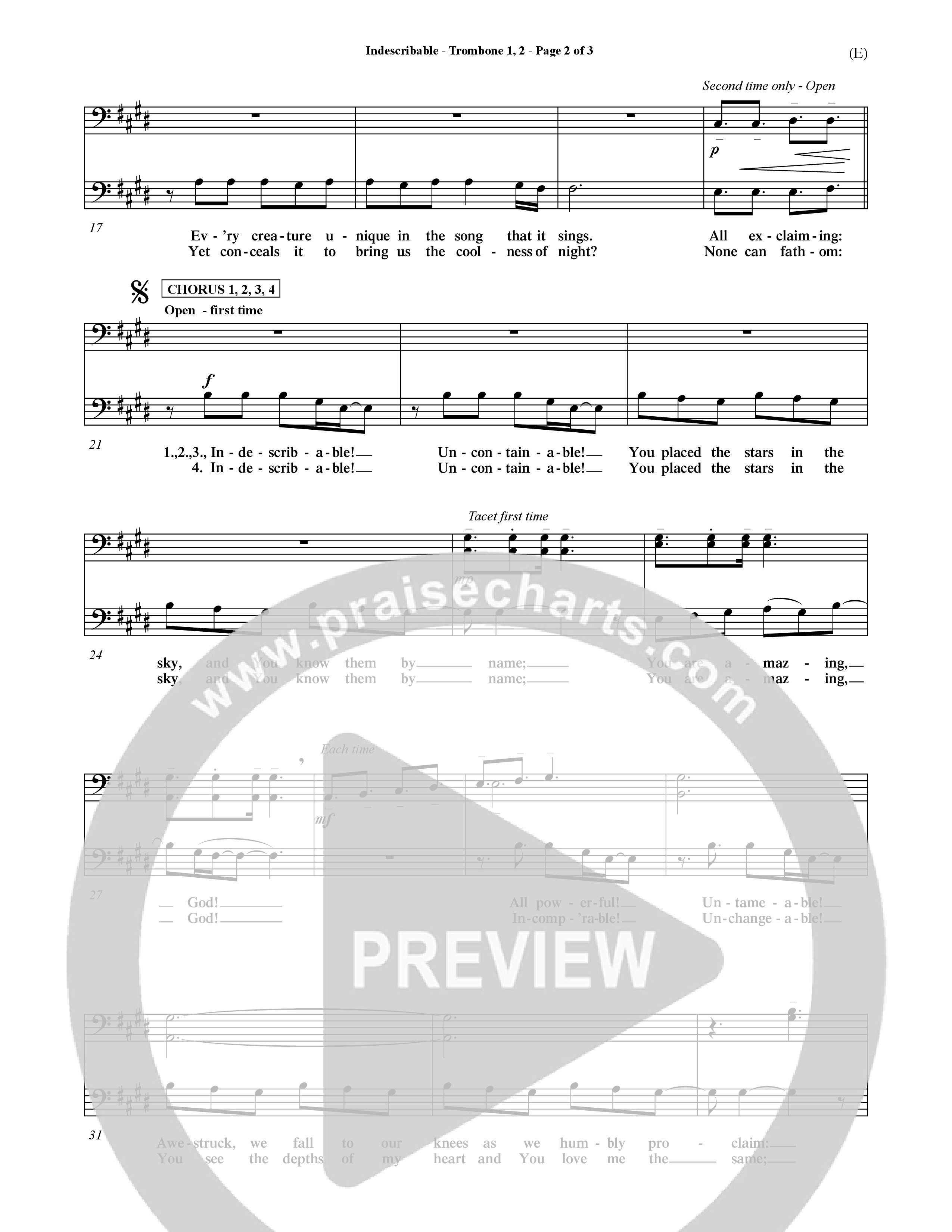 Indescribable (Choral Anthem SATB) Trombone 1/2 (Word Music Choral / Orch. Jim Gray)