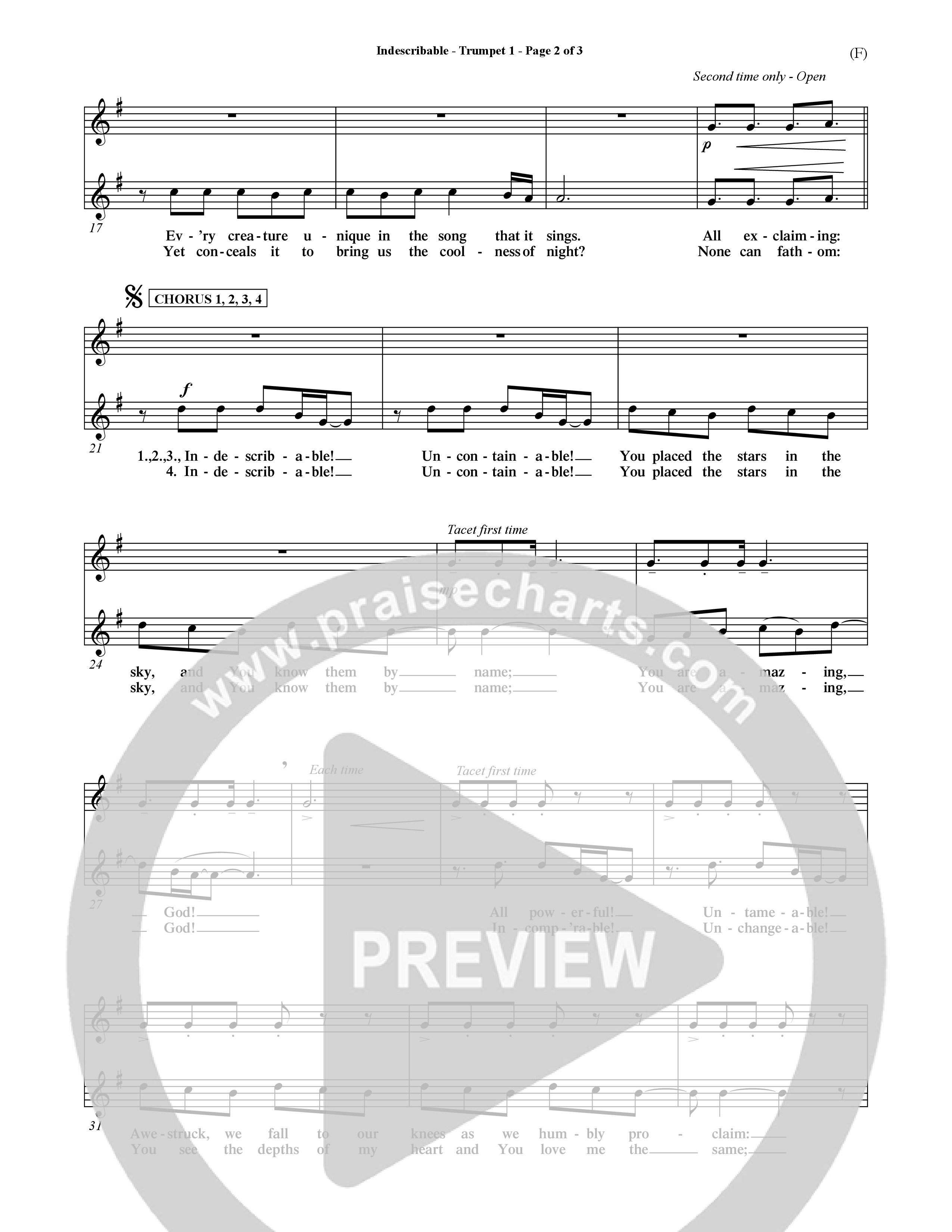 Indescribable (Choral Anthem SATB) Trumpet 1 (Word Music Choral / Orch. Jim Gray)