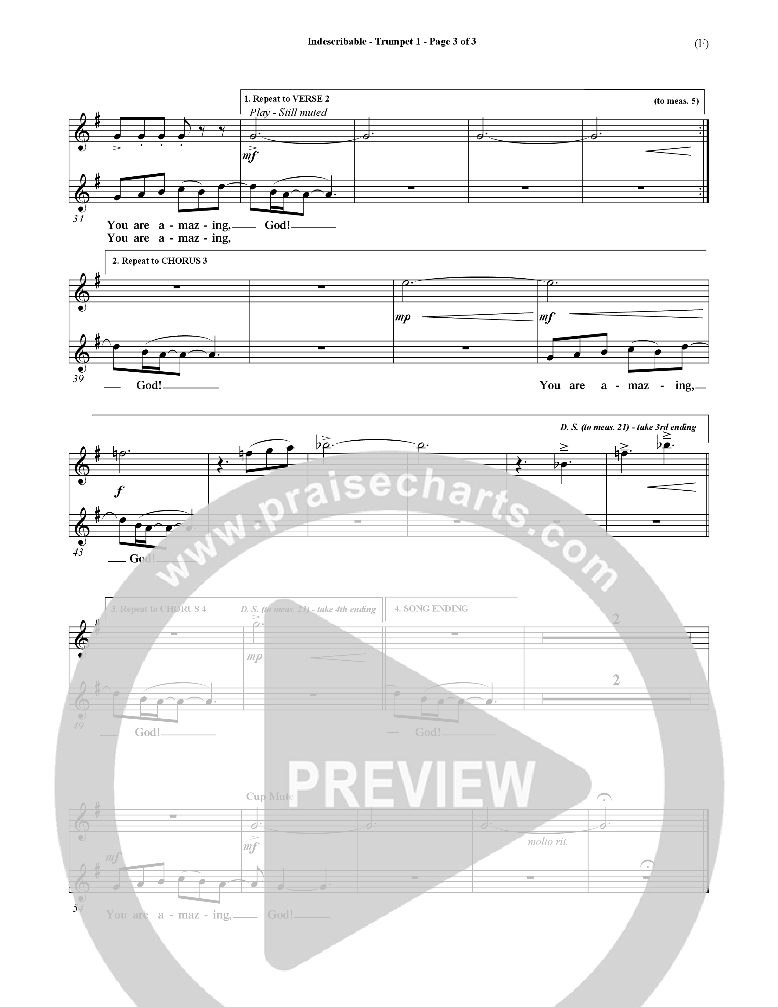 Indescribable (Choral Anthem SATB) Trumpet 1 (Word Music Choral / Orch. Jim Gray)