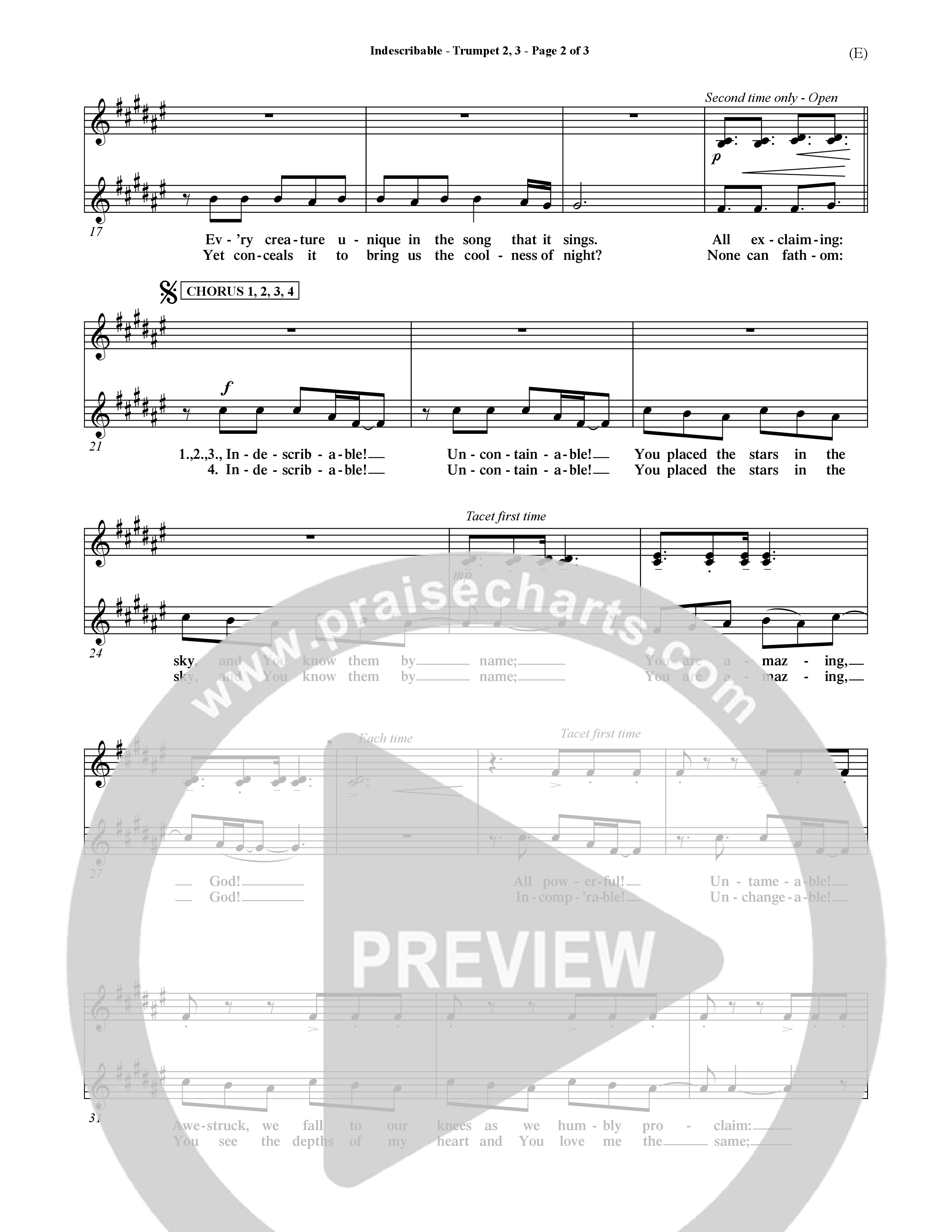 Indescribable (Choral Anthem SATB) Trumpet 2/3 (Word Music Choral / Orch. Jim Gray)