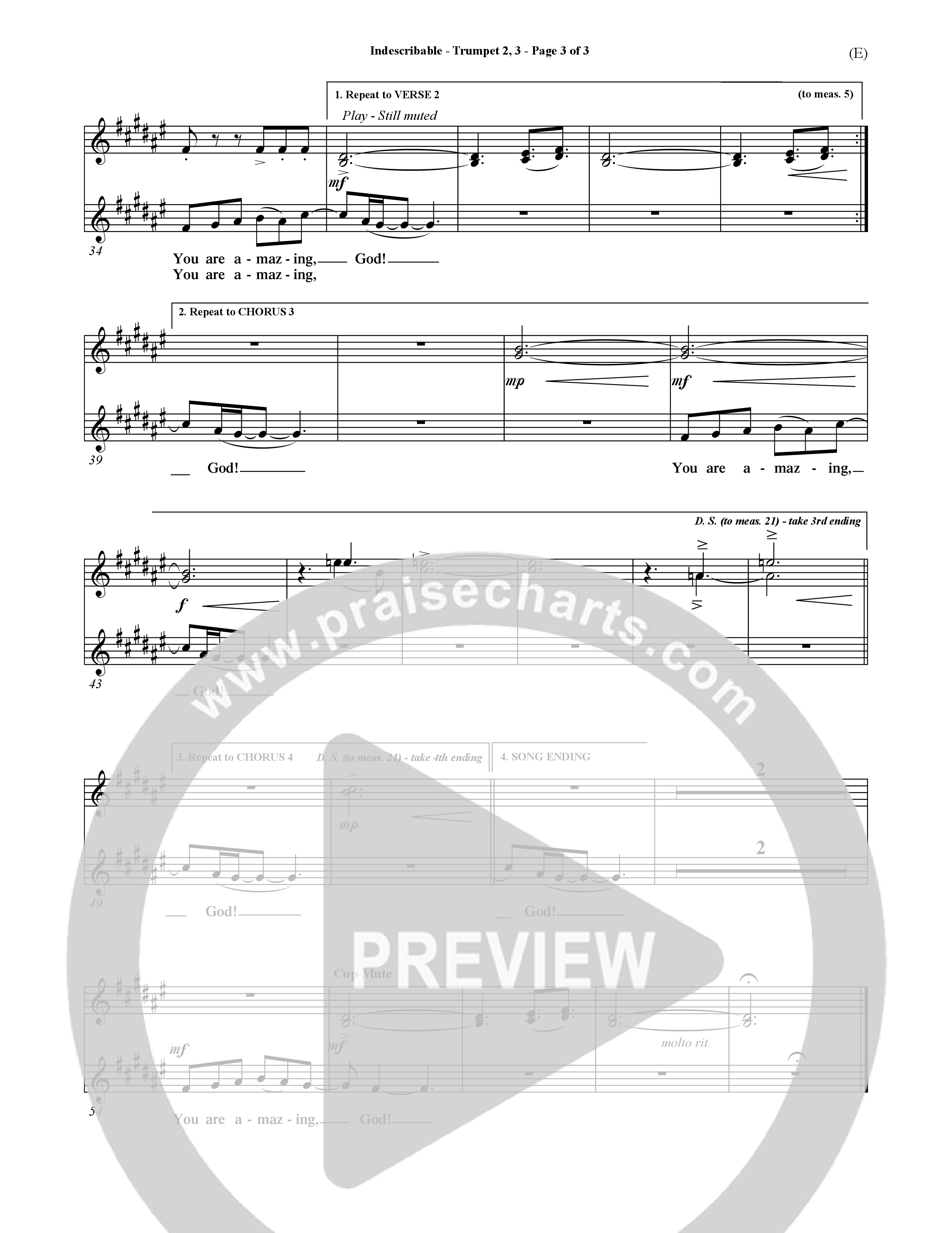Indescribable (Choral Anthem SATB) Trumpet 2/3 (Word Music Choral / Orch. Jim Gray)