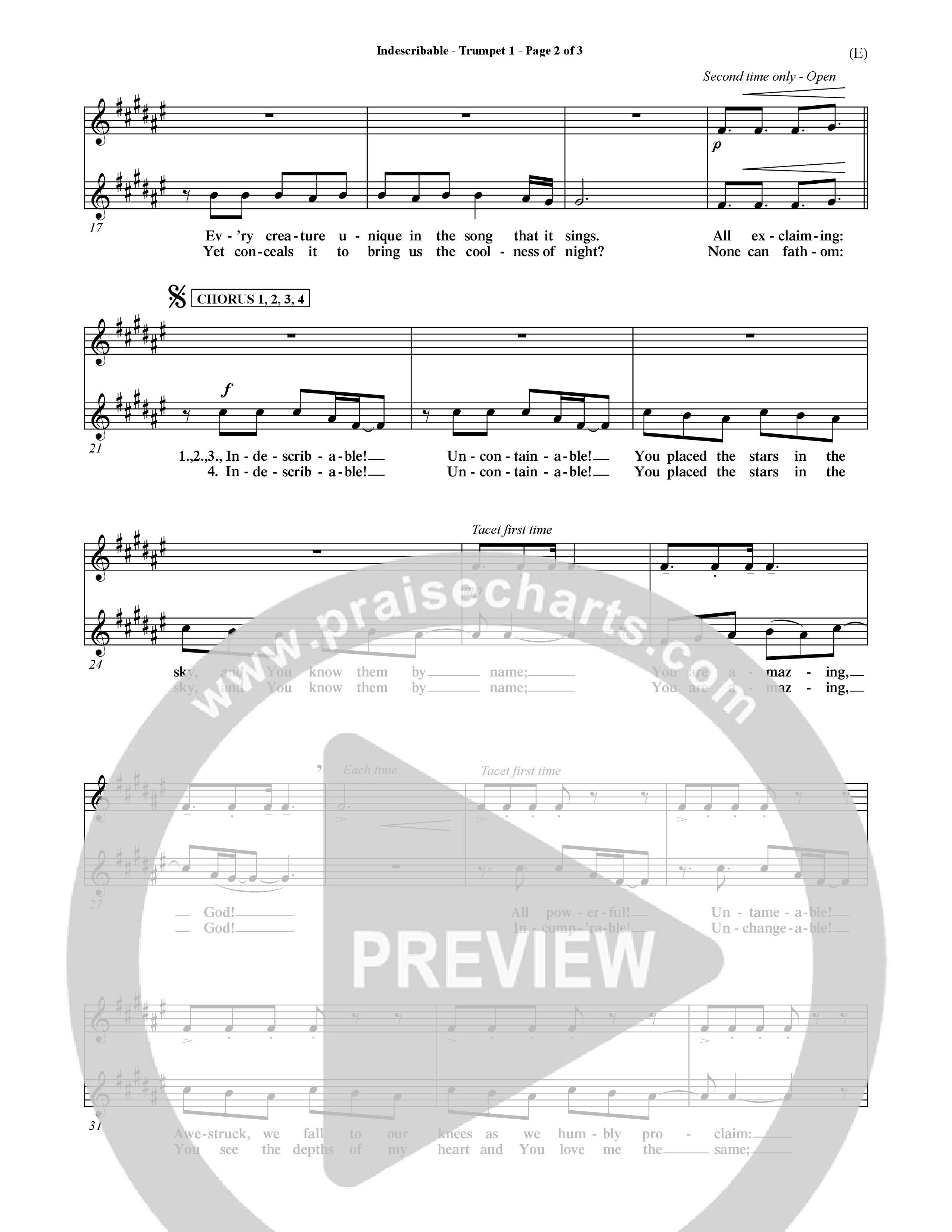 Indescribable (Choral Anthem SATB) Trumpet (Word Music Choral / Orch. Jim Gray)