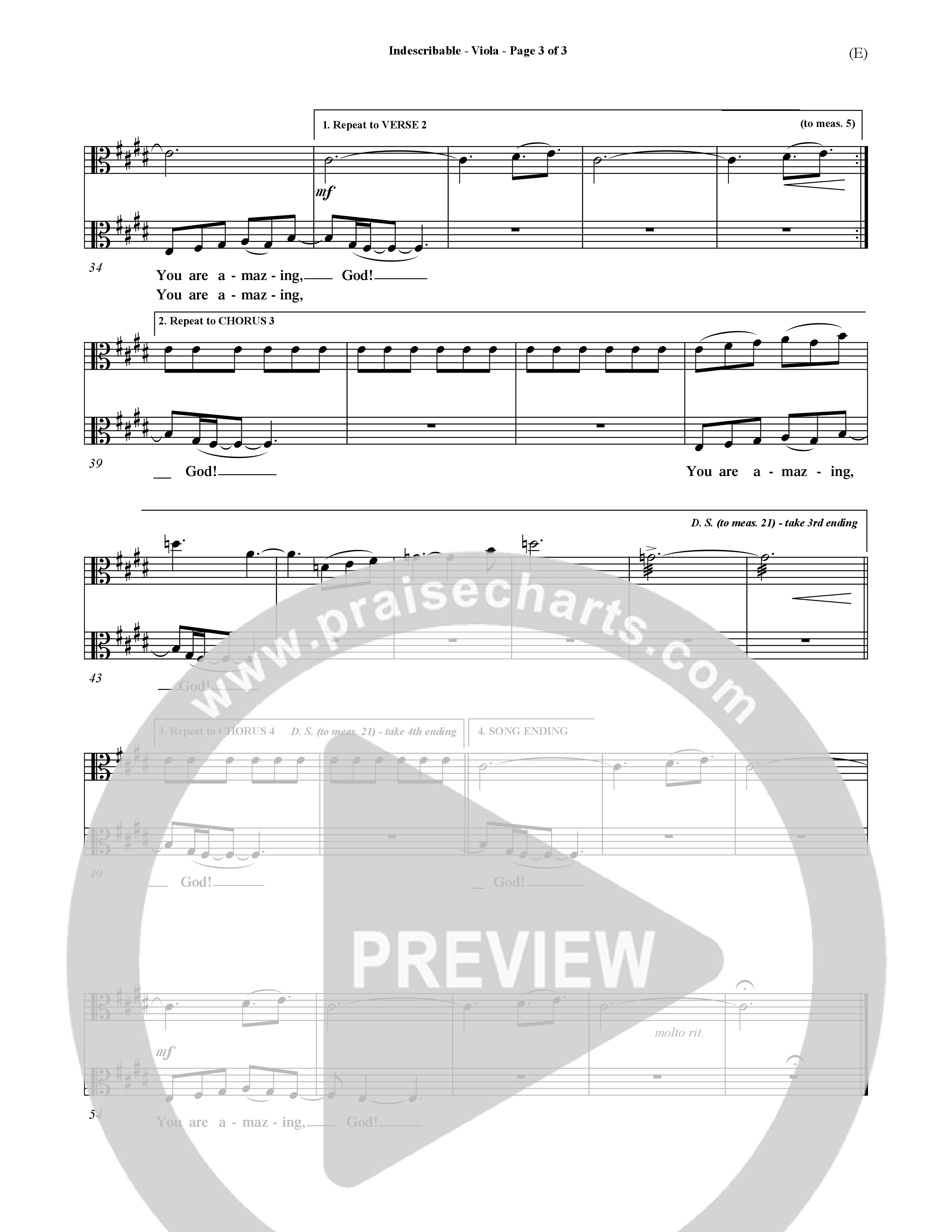 Indescribable (Choral Anthem SATB) Viola (Word Music Choral / Orch. Jim Gray)