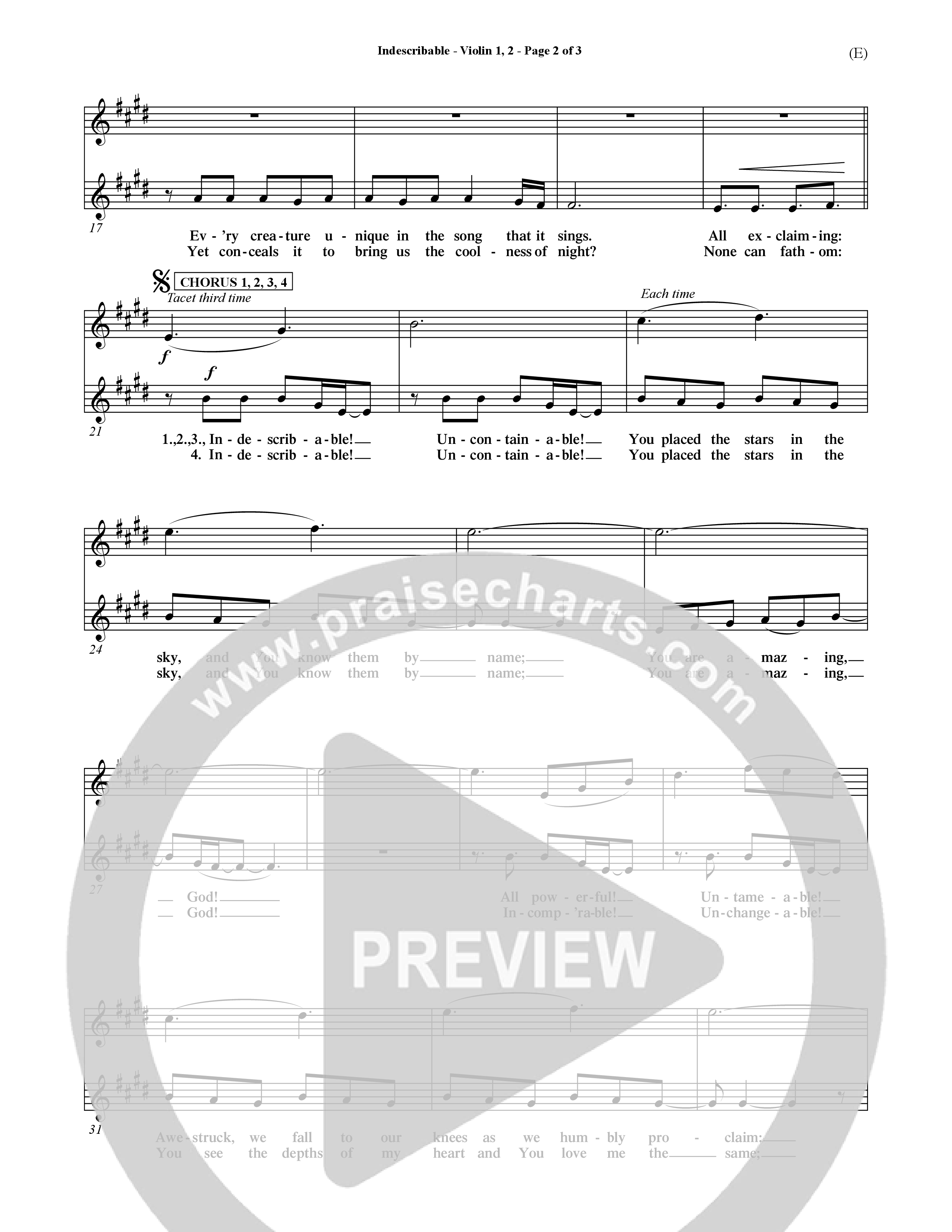 Indescribable (Choral Anthem SATB) Violin 1/2 (Word Music Choral / Orch. Jim Gray)