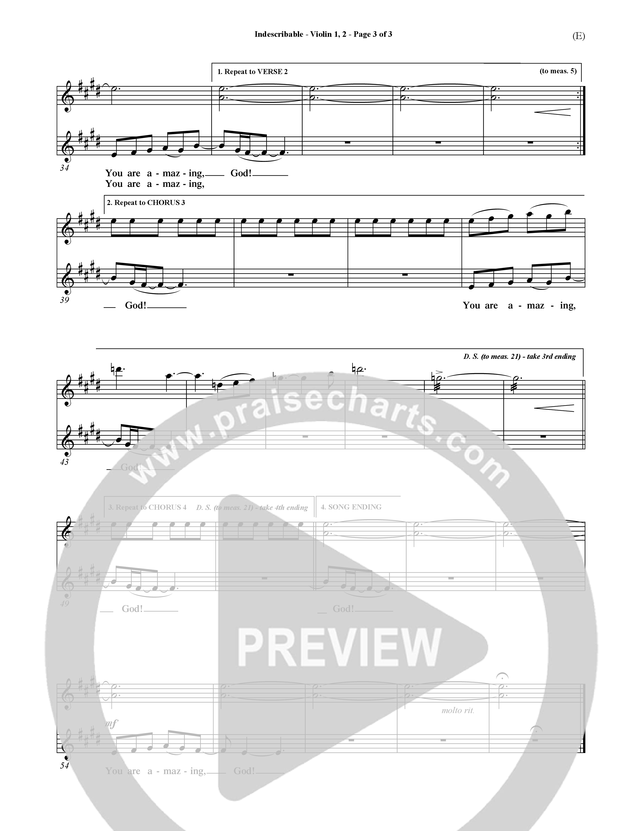 Indescribable (Choral Anthem SATB) Violin 1/2 (Word Music Choral / Orch. Jim Gray)