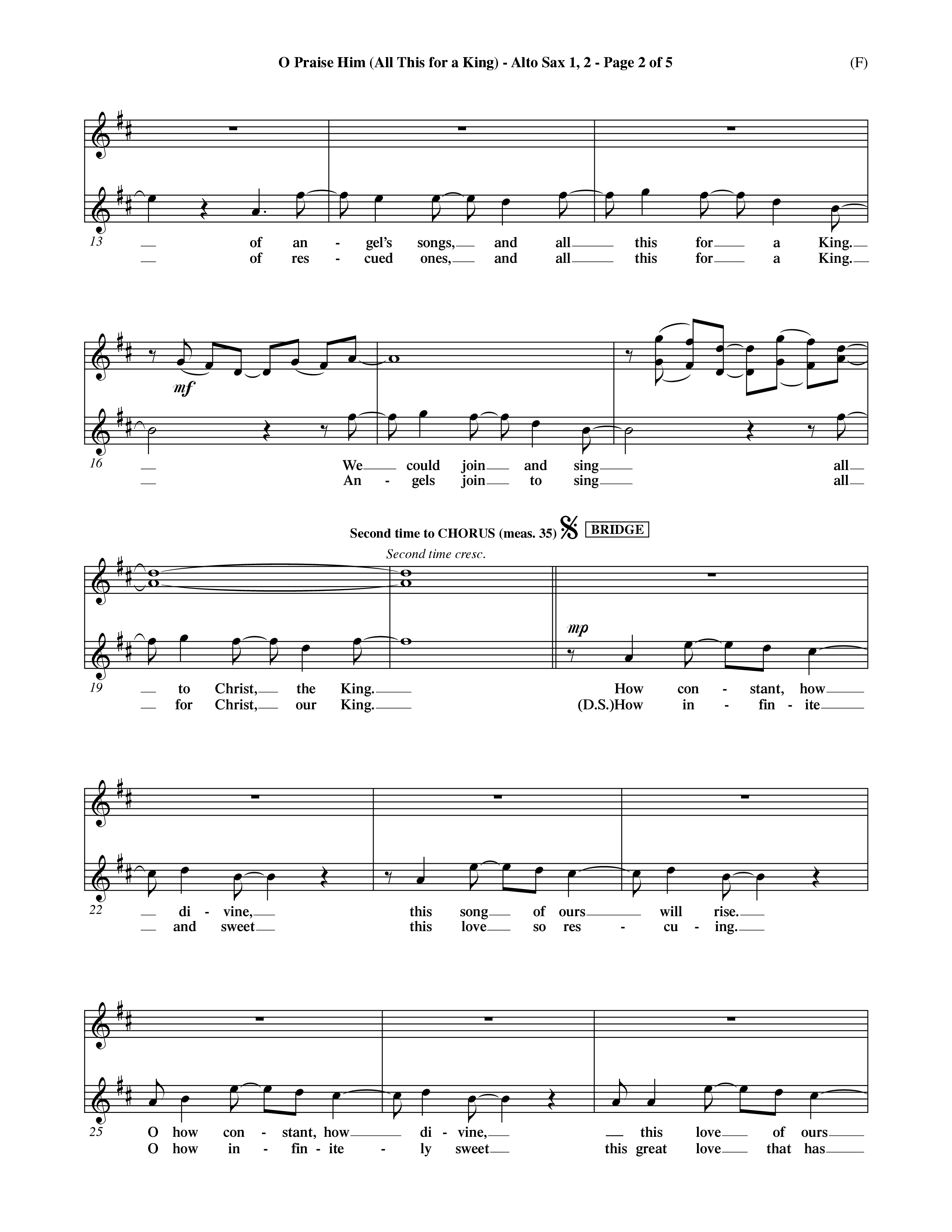 O Praise Him (Choral Anthem SATB) Alto Sax 1/2 (Word Music Choral / Orch. David Winkler)