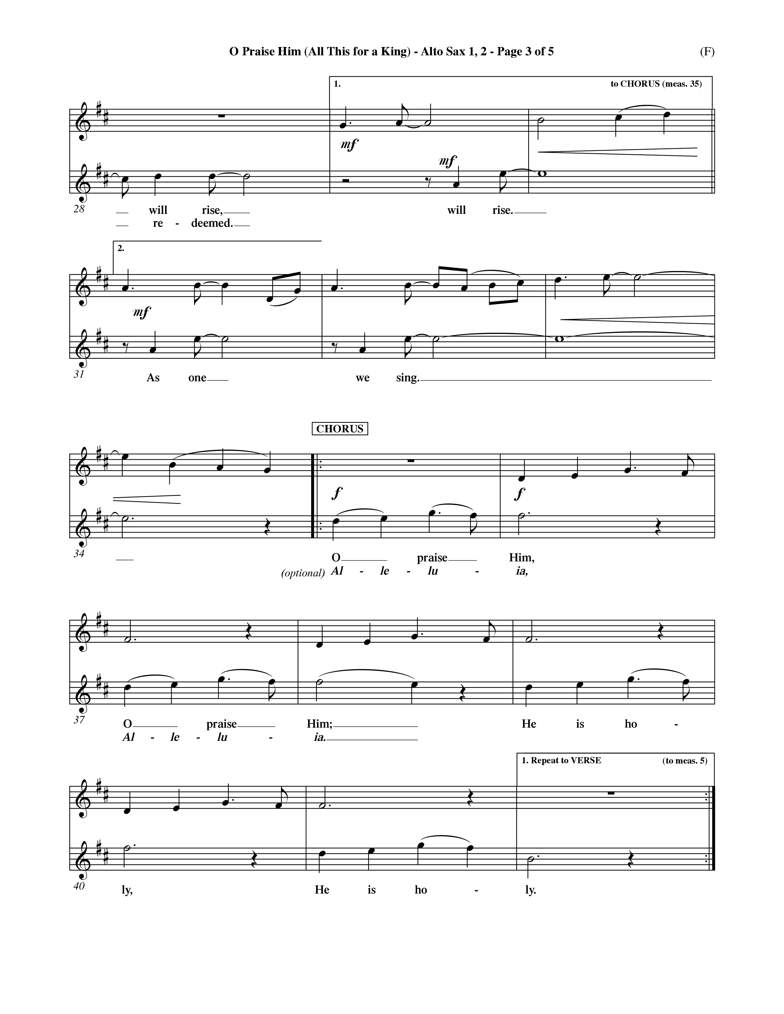 O Praise Him (Choral Anthem SATB) Alto Sax 1/2 (Word Music Choral / Orch. David Winkler)