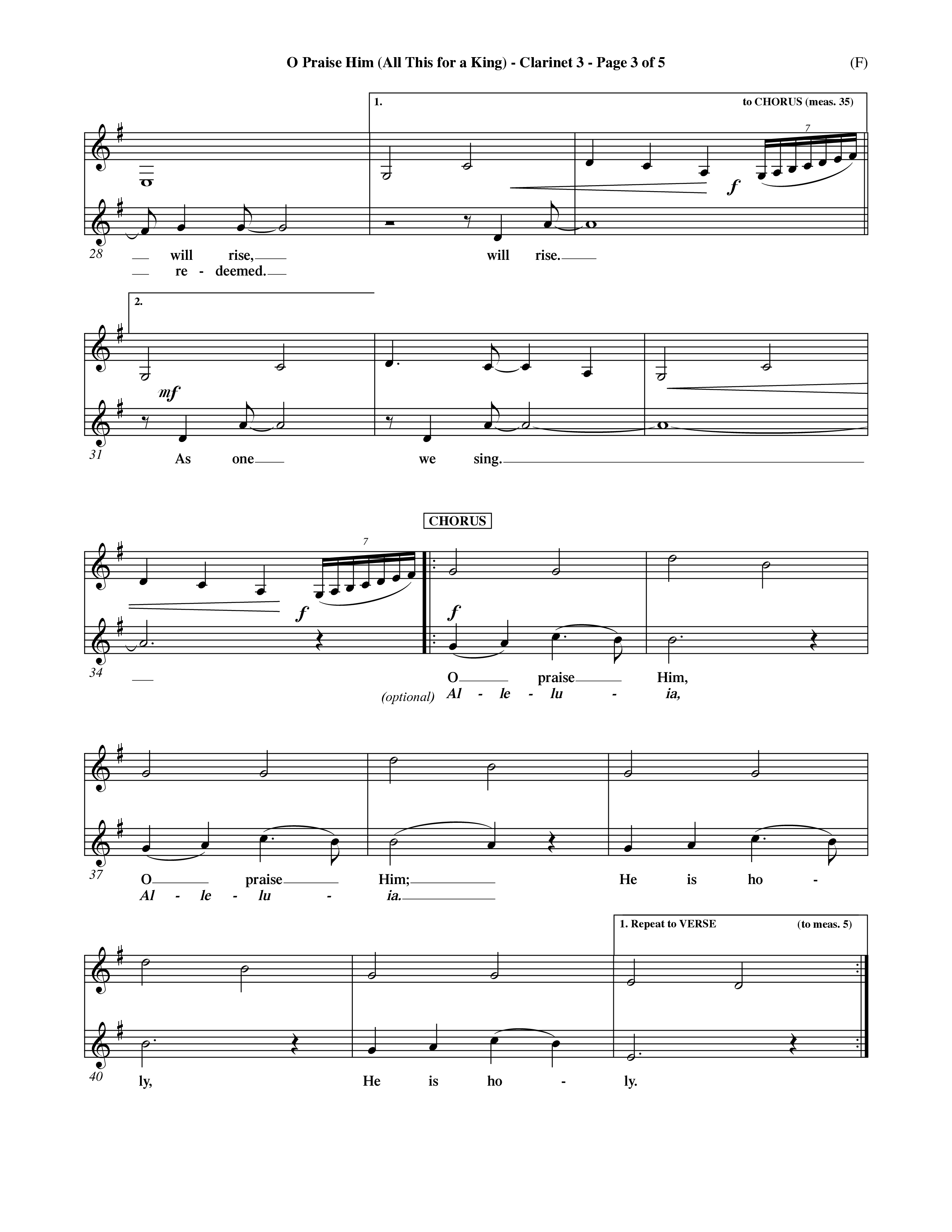 O Praise Him (Choral Anthem SATB) Clarinet 3 (Word Music Choral / Orch. David Winkler)
