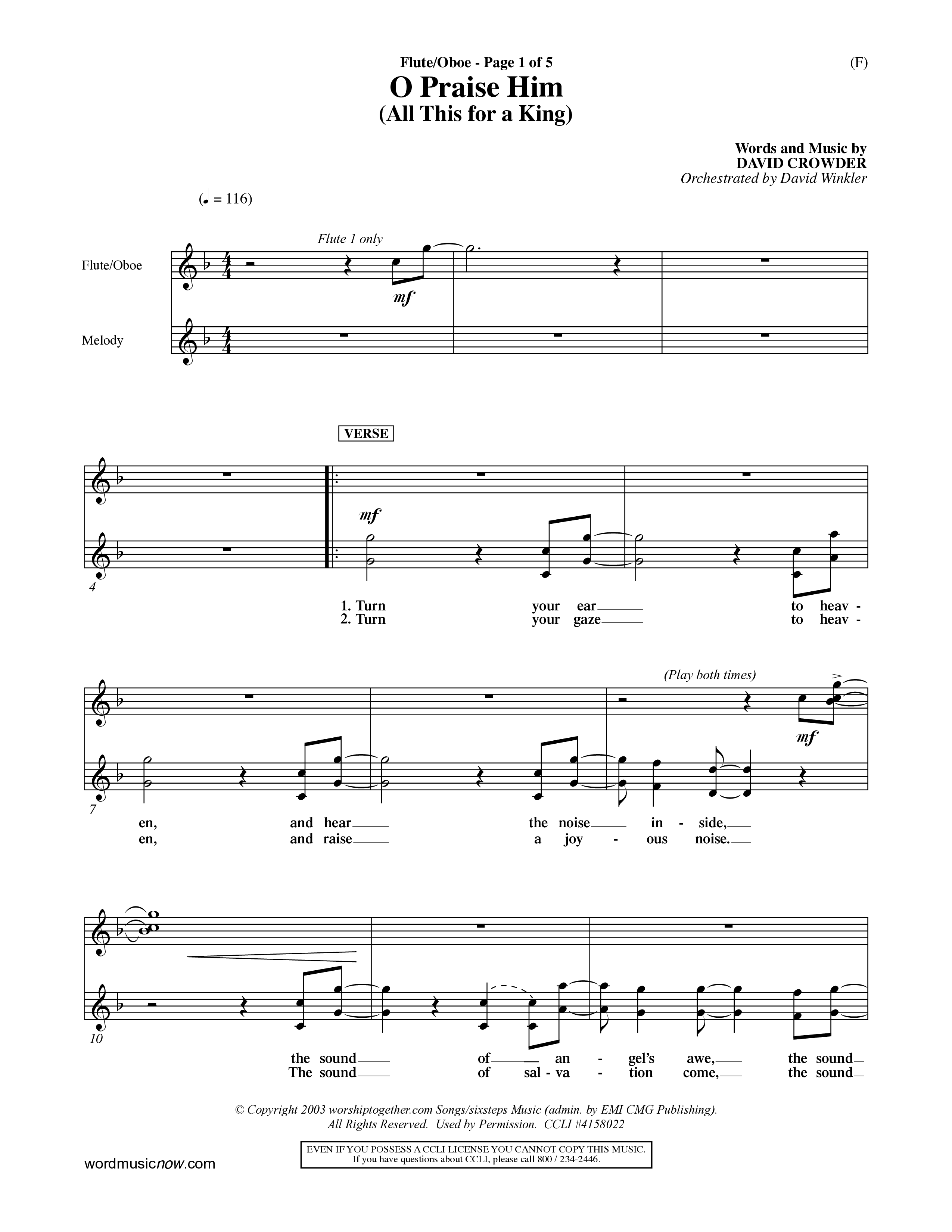 O Praise Him (Choral Anthem SATB) Flute/Oboe (Word Music Choral / Orch. David Winkler)