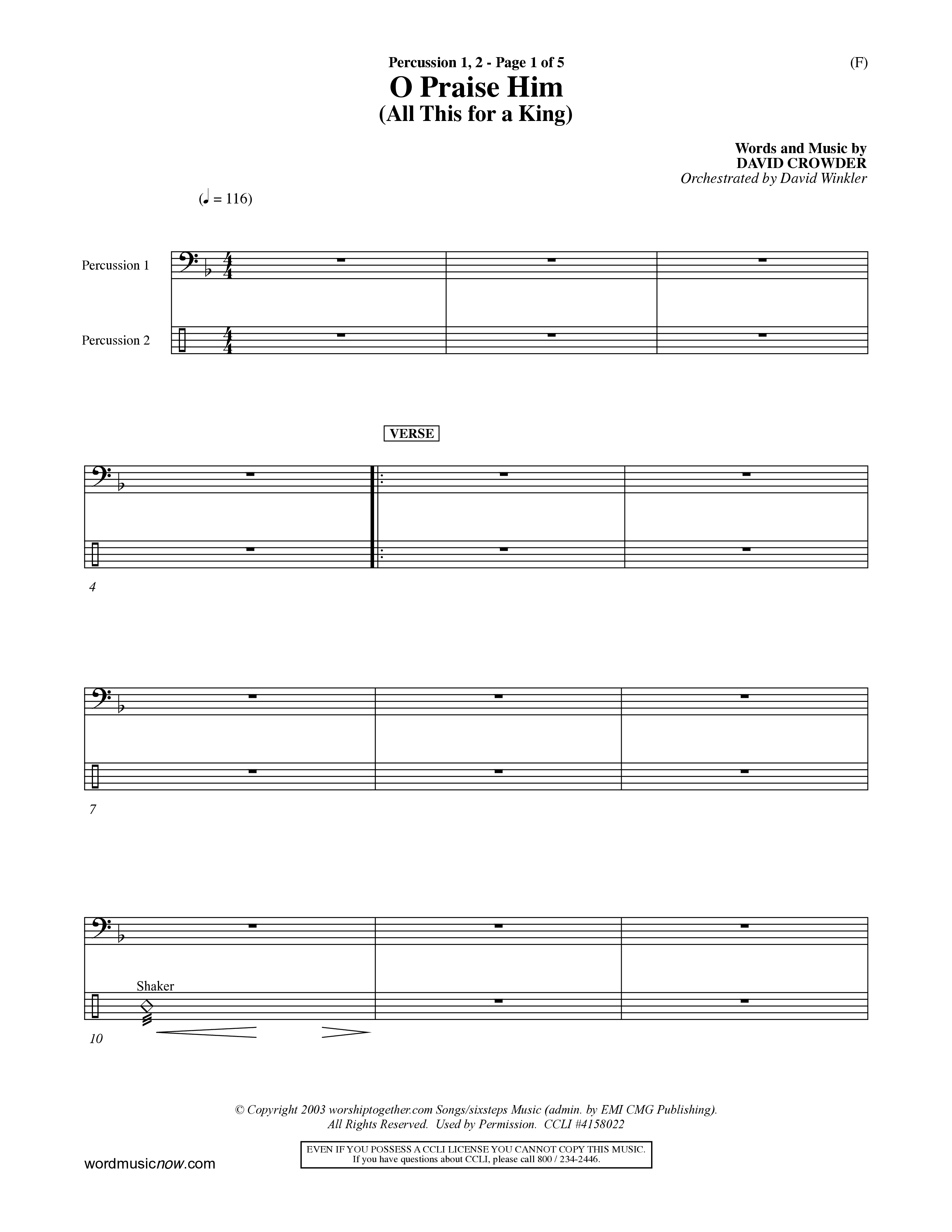 O Praise Him (Choral Anthem SATB) Percussion 1/2 (Word Music Choral / Orch. David Winkler)