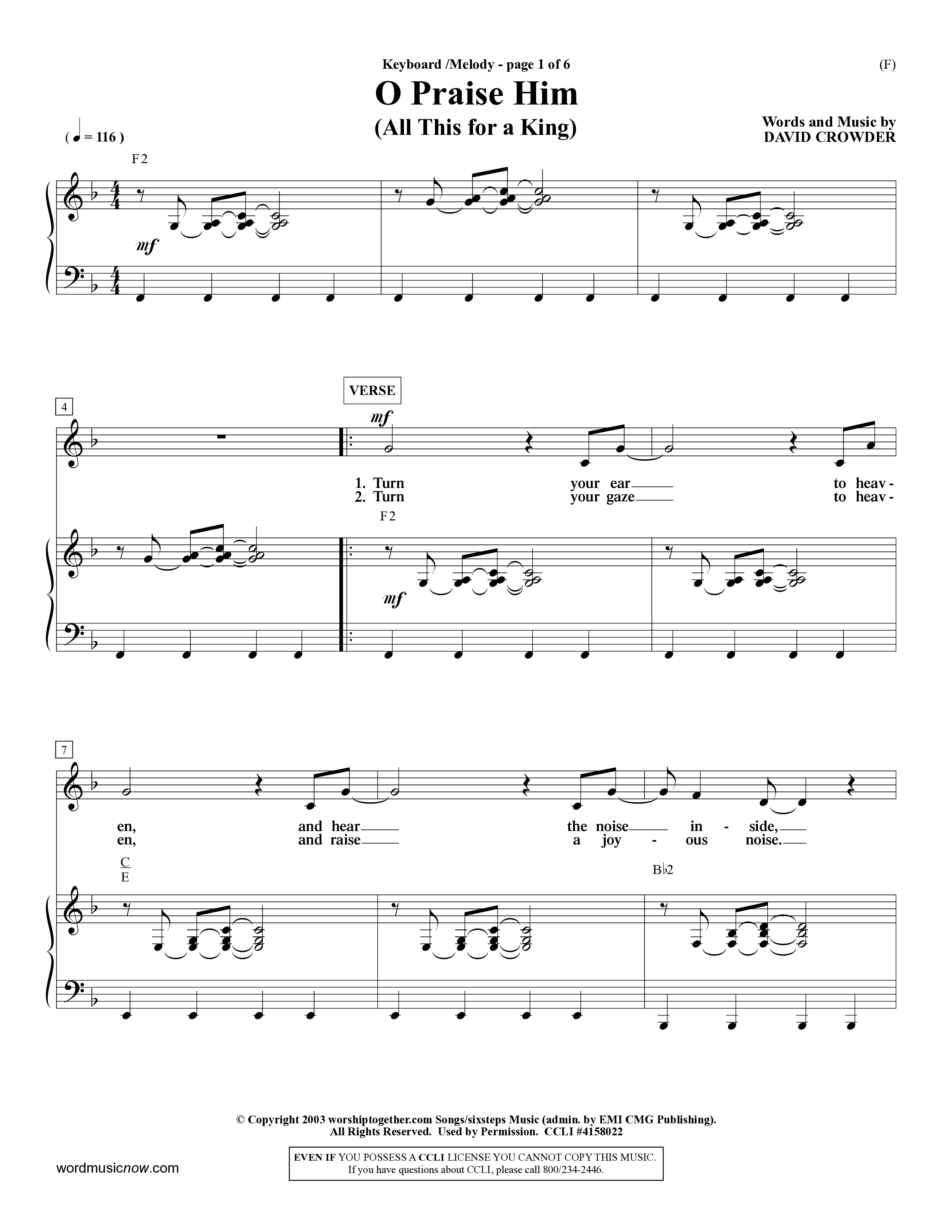 O Praise Him (Choral Anthem SATB) Piano/Vocal (Melody) (Word Music Choral / Orch. David Winkler)