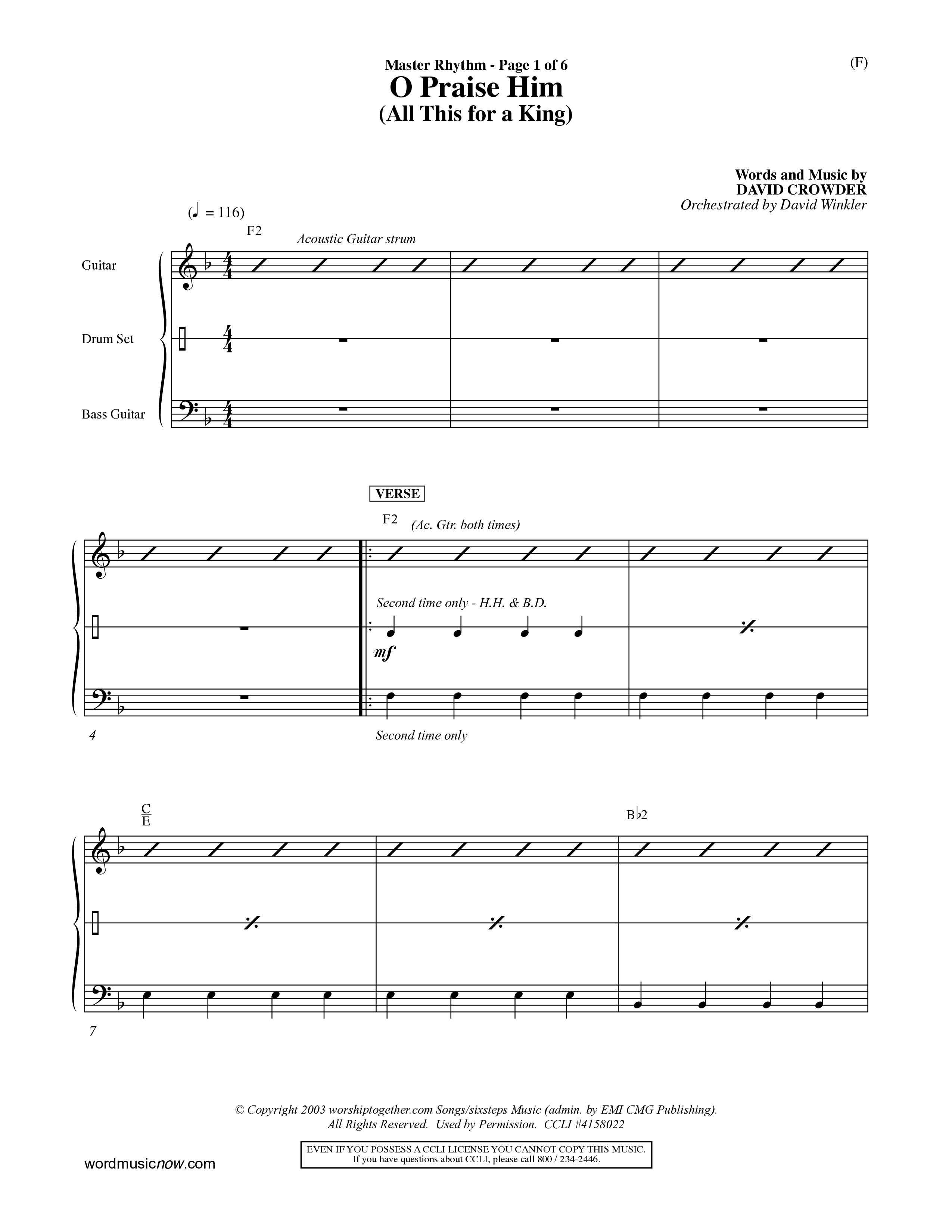 O Praise Him (Choral Anthem SATB) Rhythm Chart (Word Music Choral / Orch. David Winkler)
