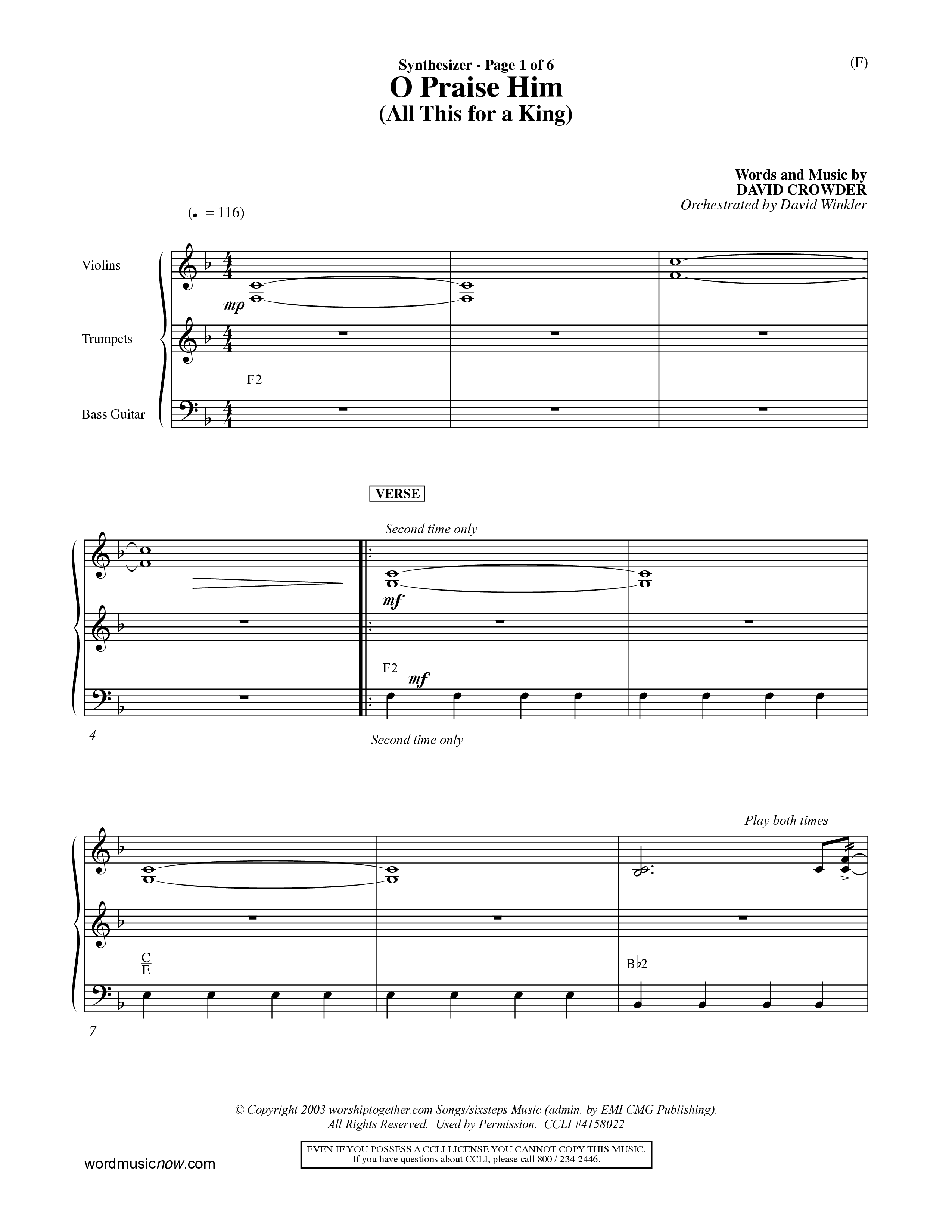 O Praise Him (Choral Anthem SATB) Synth (Word Music Choral / Orch. David Winkler)