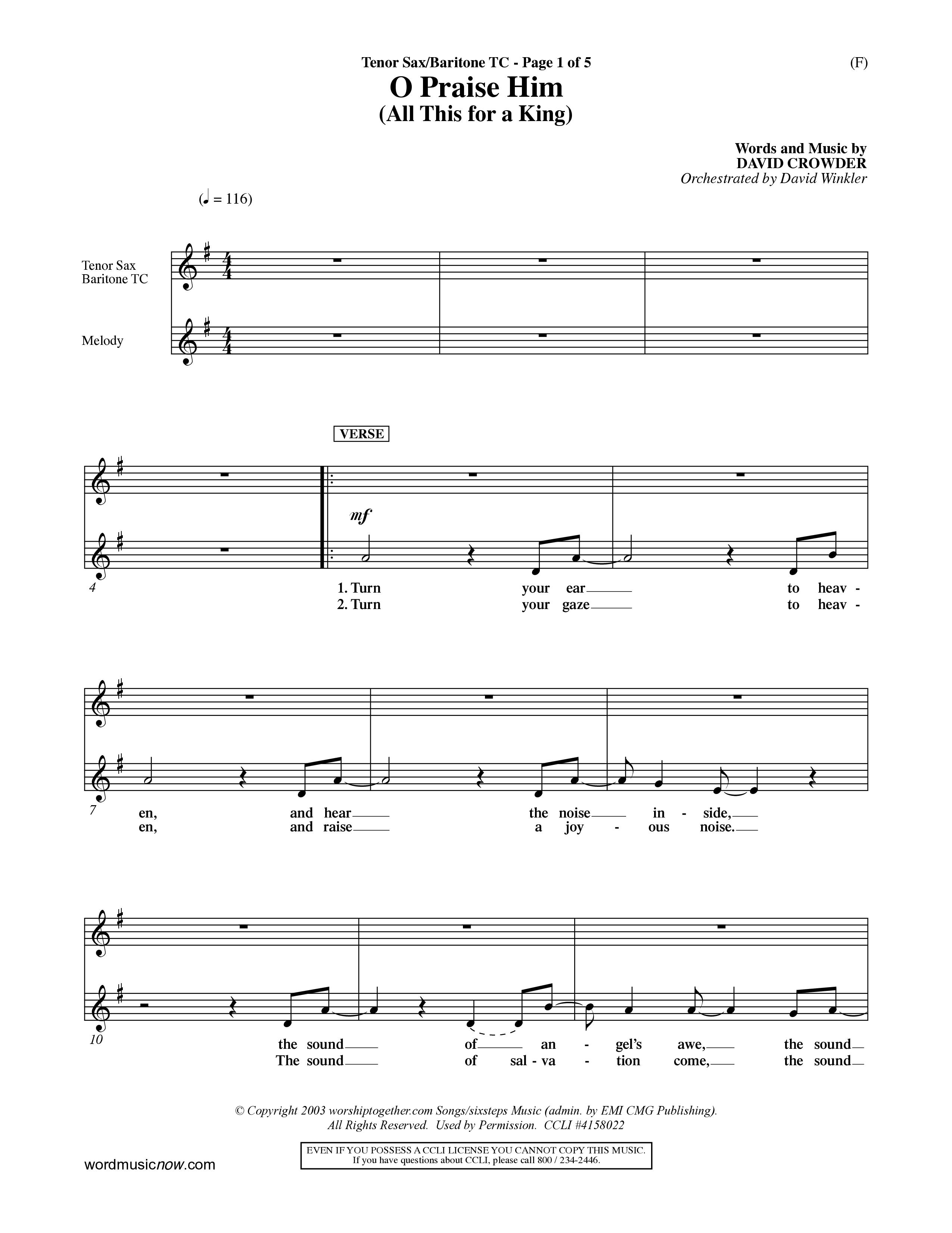 O Praise Him (Choral Anthem SATB) Tenor Sax/Baritone T.C. (Word Music Choral / Orch. David Winkler)