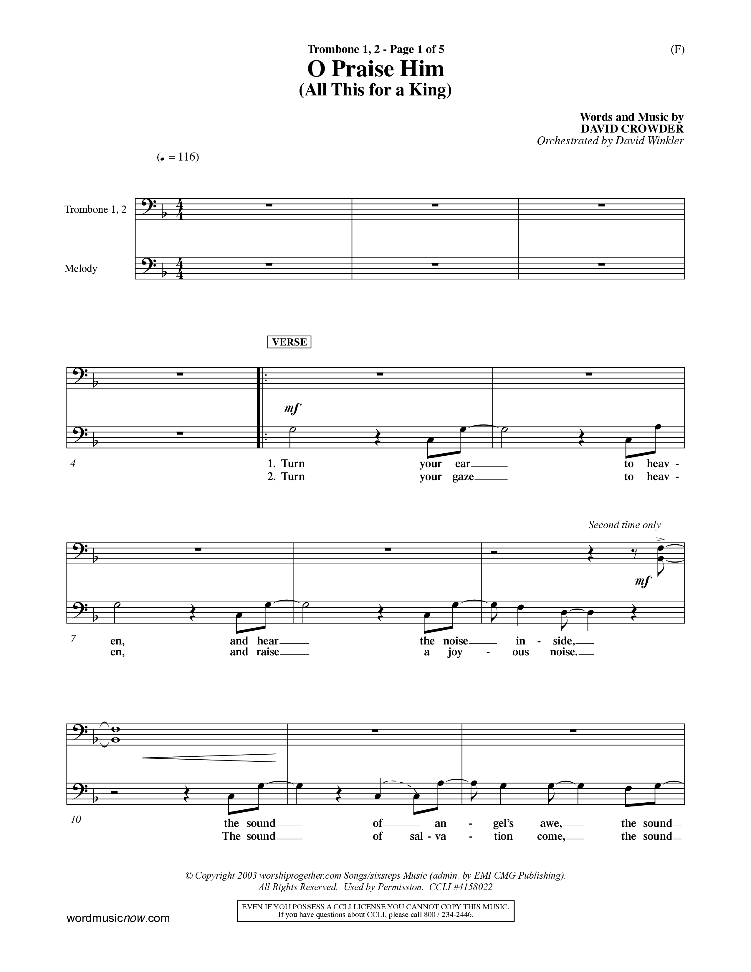 O Praise Him (Choral Anthem SATB) Trombone 1/2 (Word Music Choral / Orch. David Winkler)