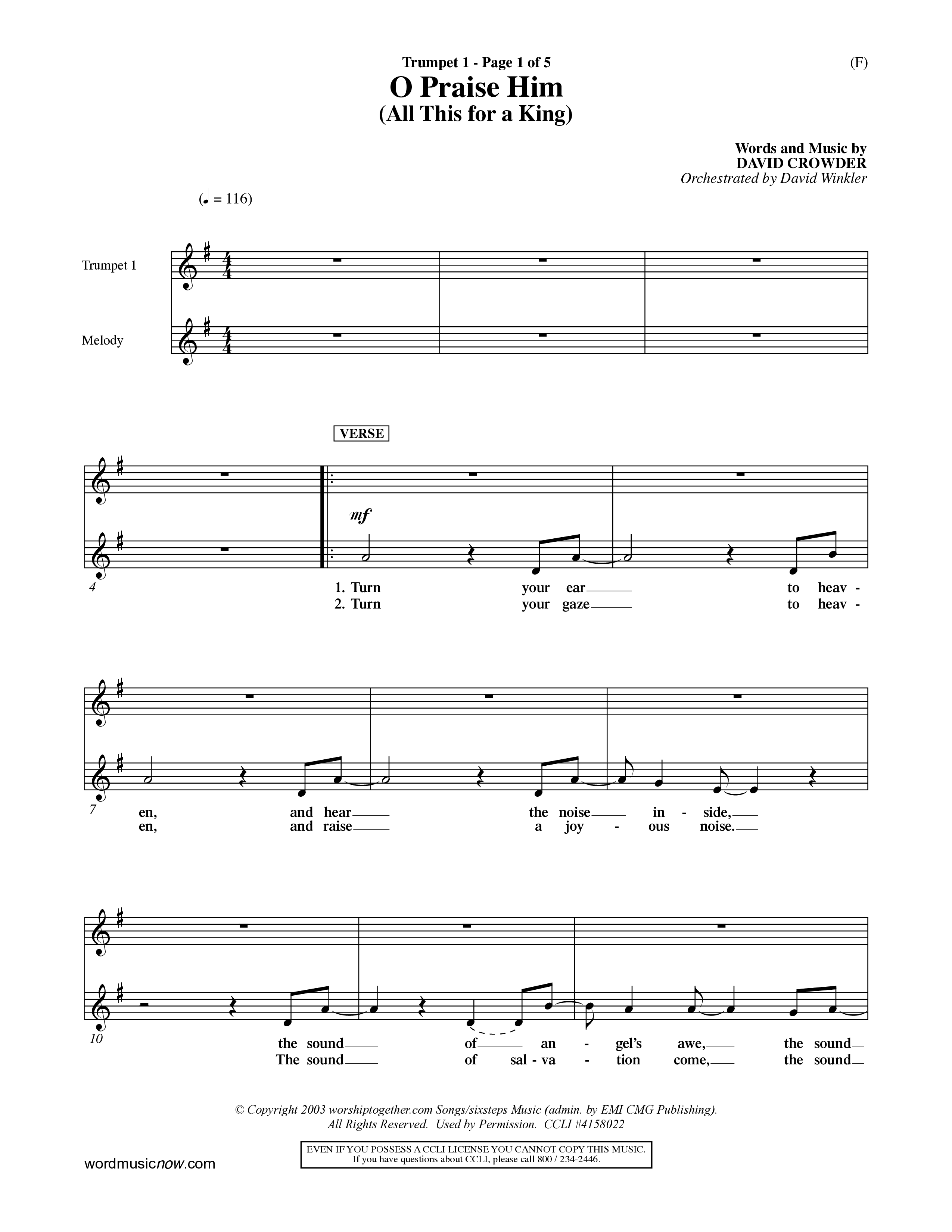 O Praise Him (Choral Anthem SATB) Trumpet 1 (Word Music Choral / Orch. David Winkler)