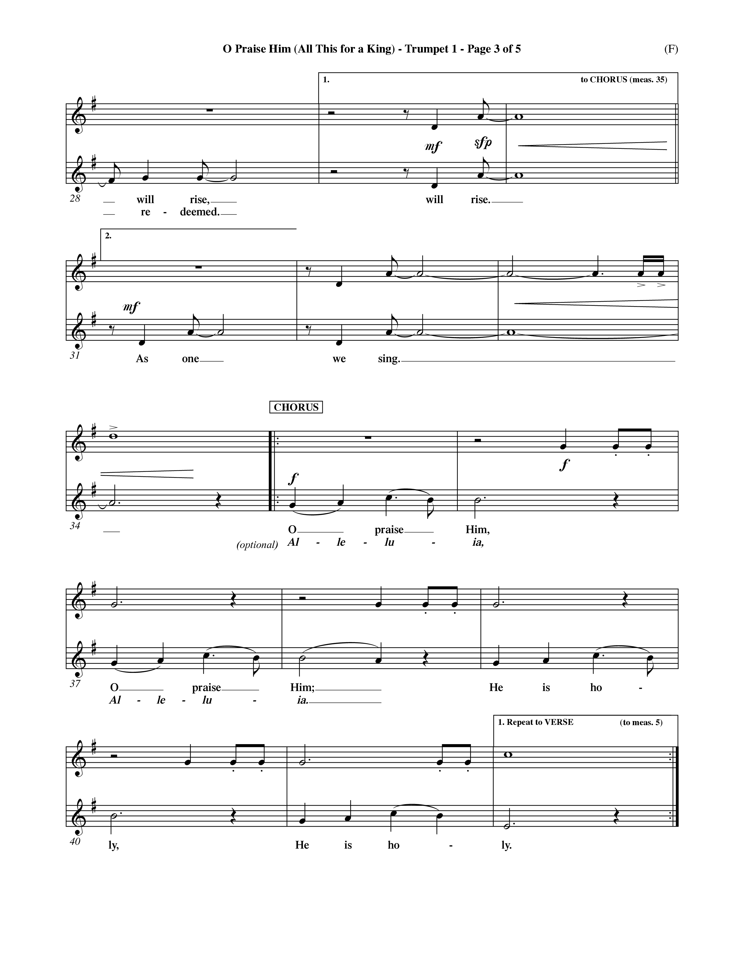 O Praise Him (Choral Anthem SATB) Trumpet 1 (Word Music Choral / Orch. David Winkler)