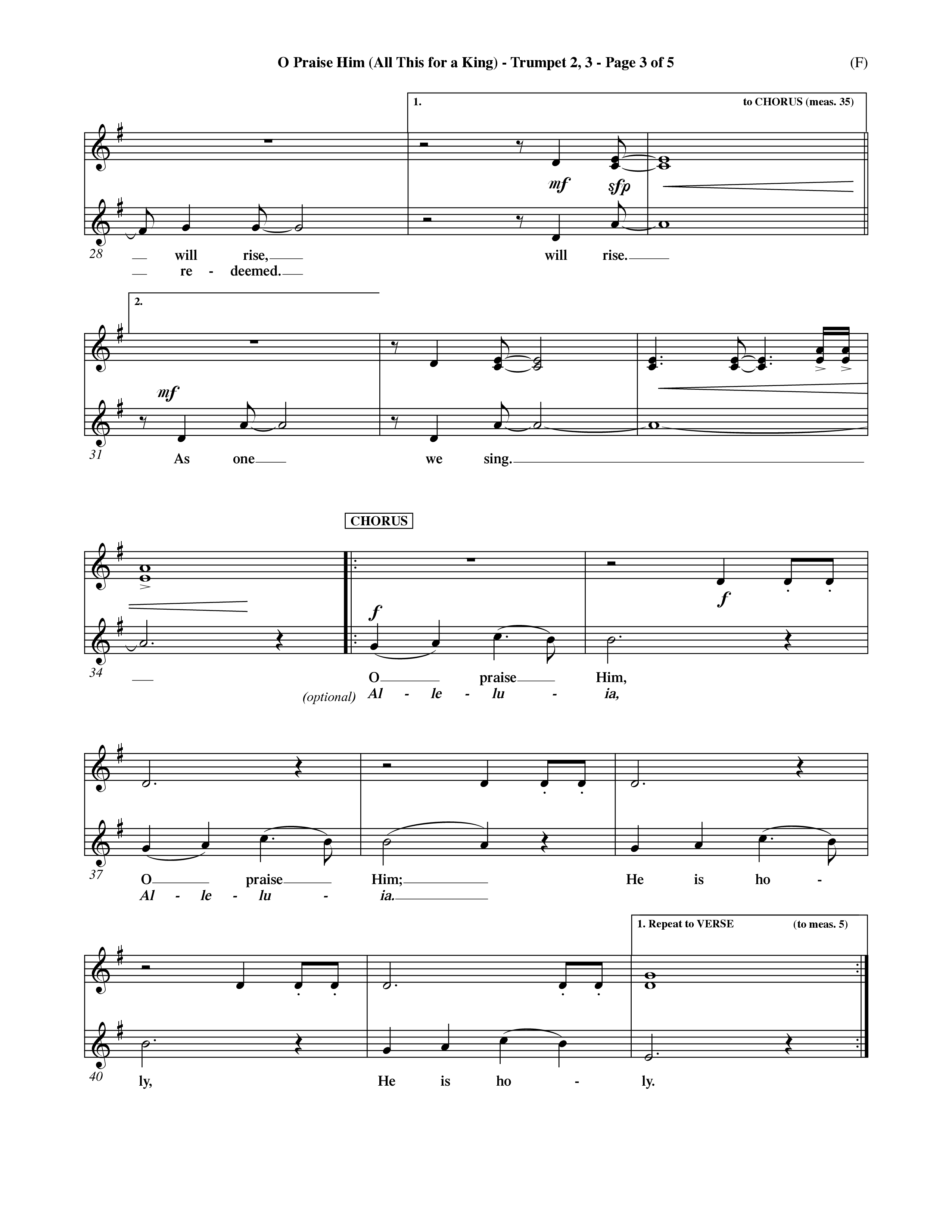 O Praise Him (Choral Anthem SATB) Trumpet 2/3 (Word Music Choral / Orch. David Winkler)