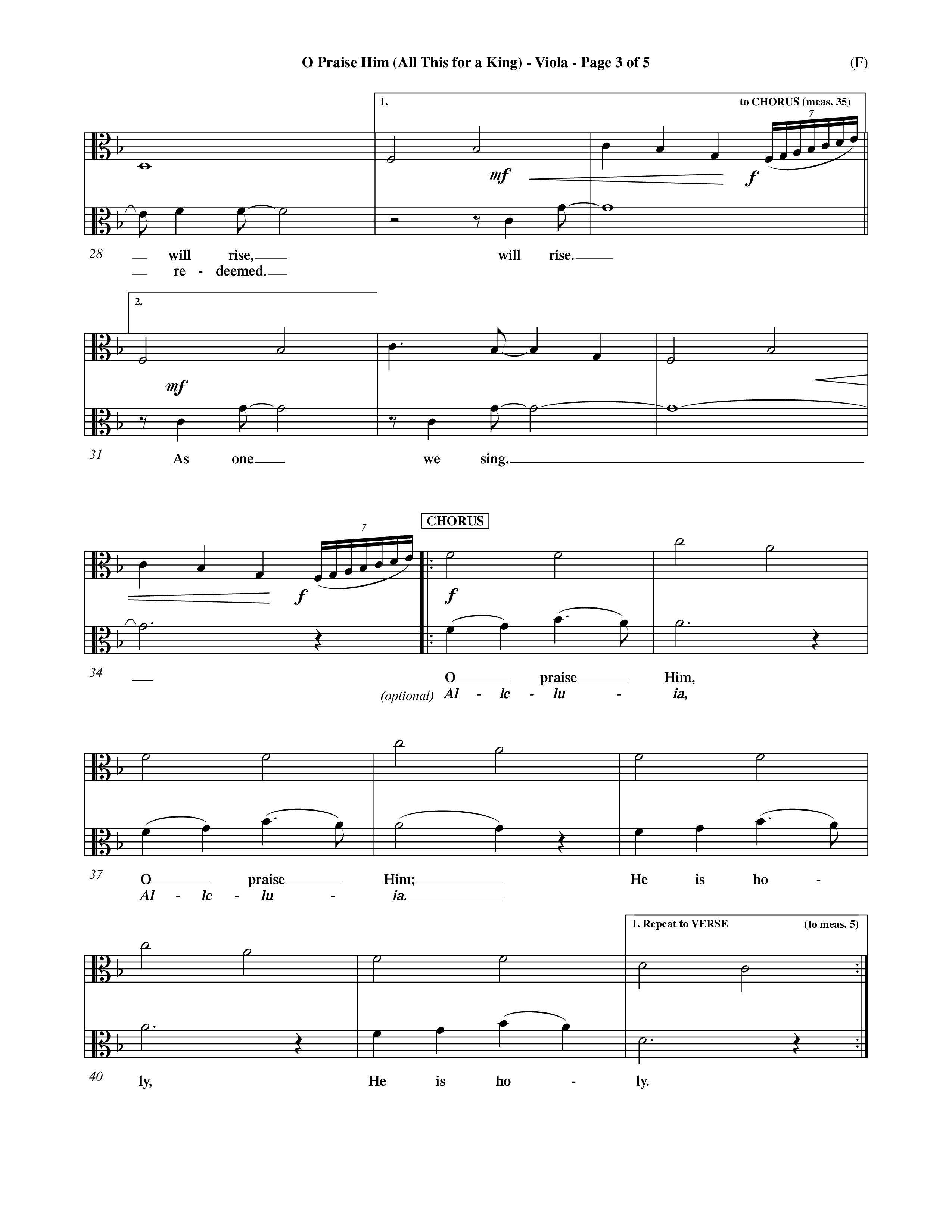 O Praise Him (Choral Anthem SATB) Viola (Word Music Choral / Orch. David Winkler)