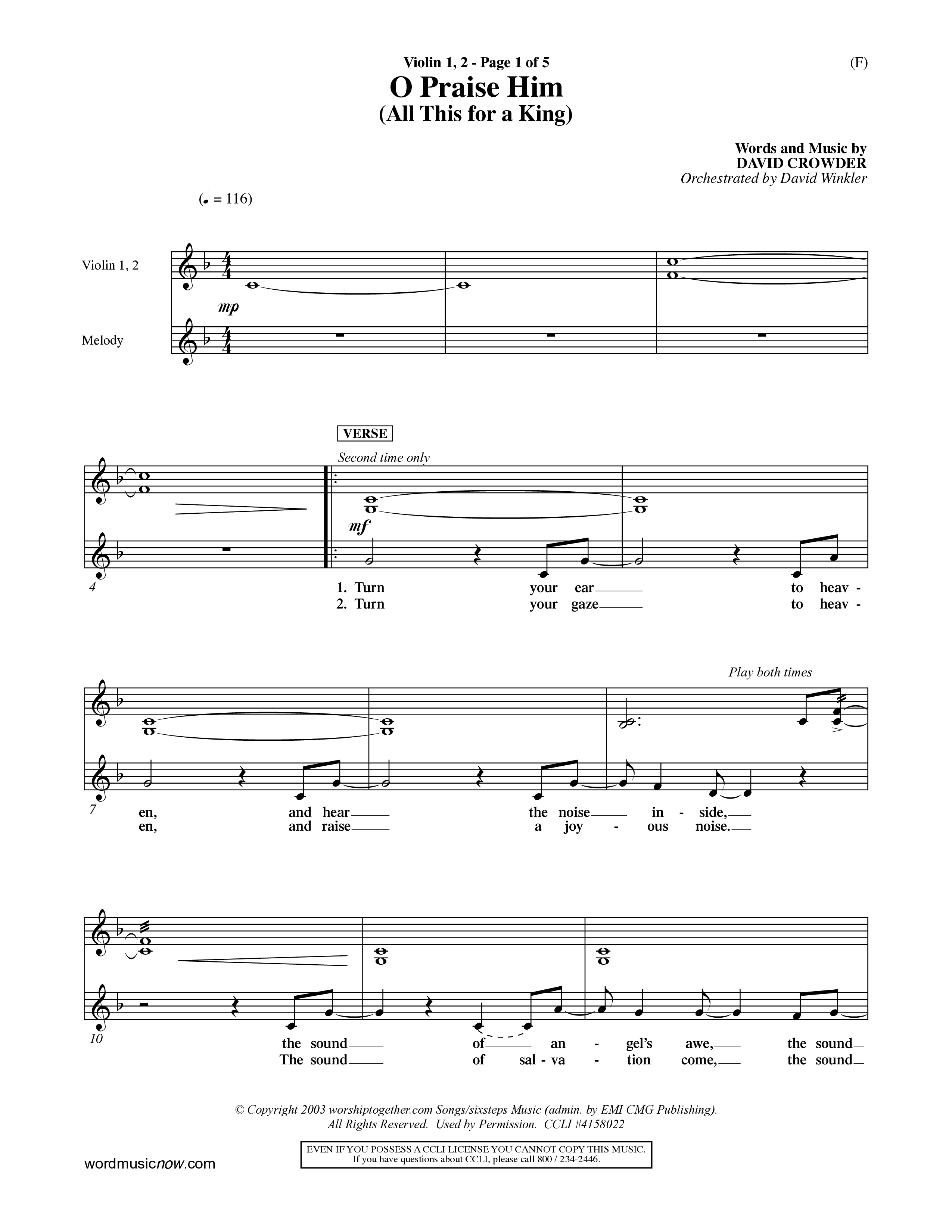 O Praise Him (Choral Anthem SATB) Violin 1/2 (Word Music Choral / Orch. David Winkler)